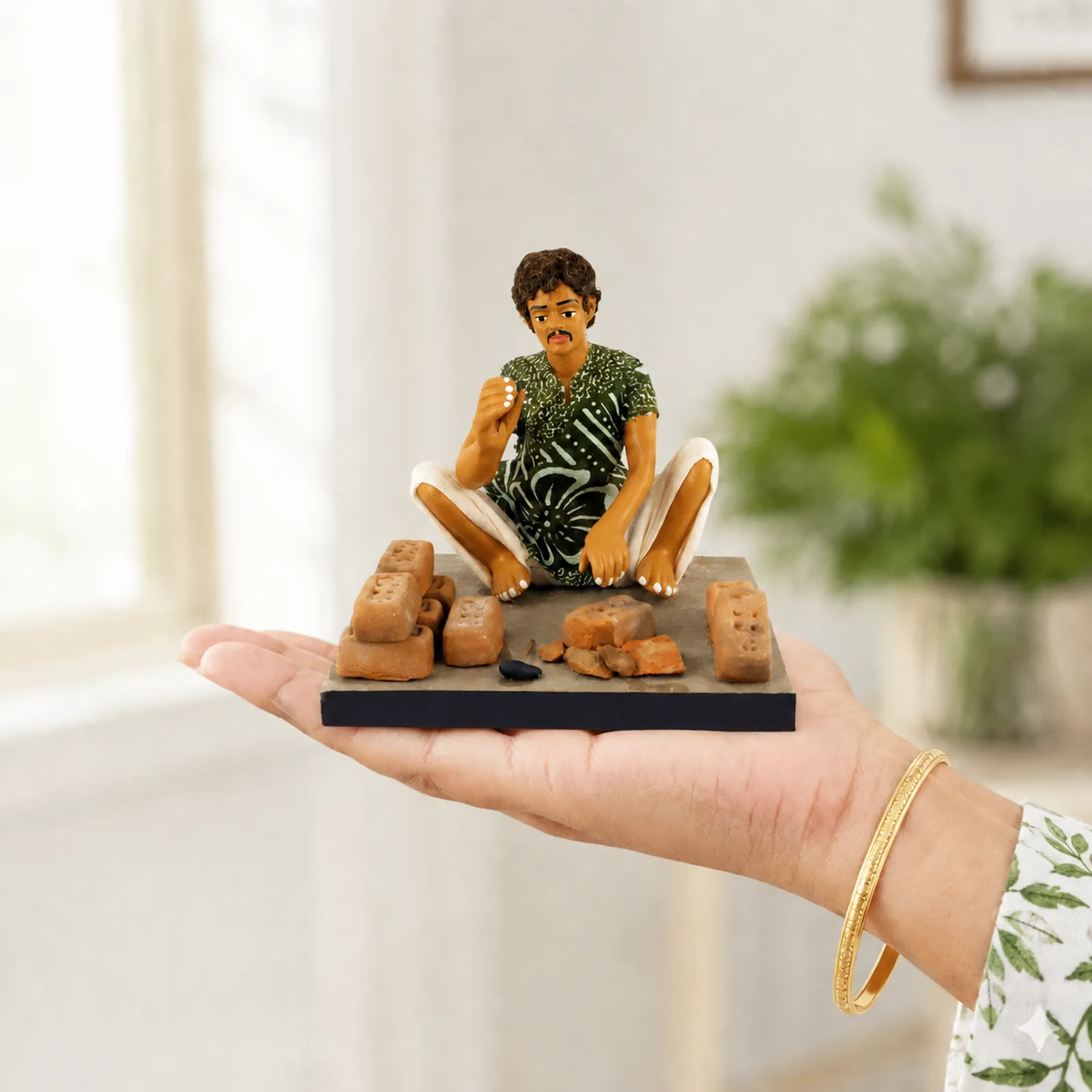 Brick Breaker - Handmade Terracotta Clay Figurine | Basic Sitting Human Figure Idol