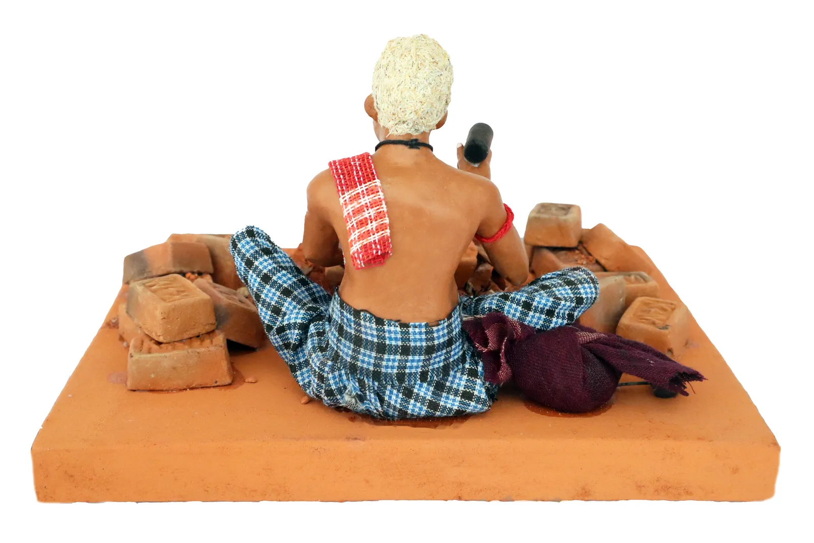 Brick Breaker - Handmade Terracotta Clay Figurine | Prime Sitting Human Figure Idol
