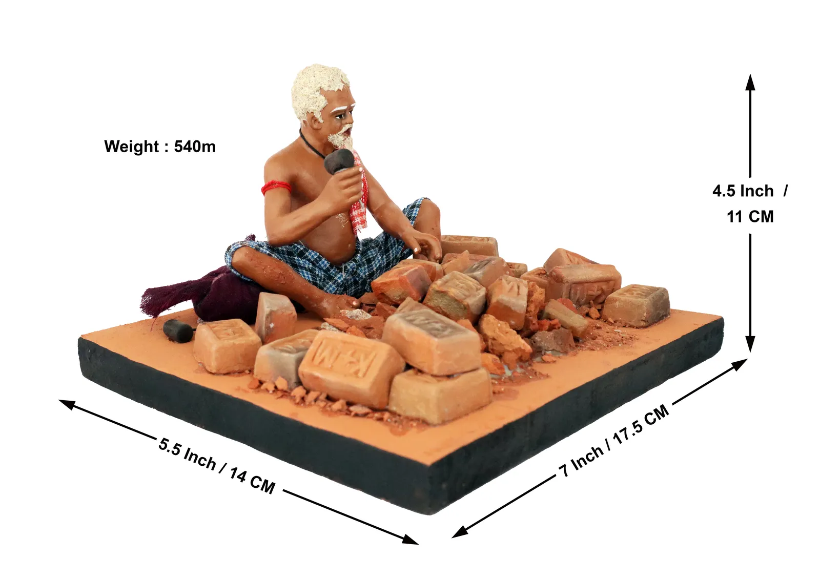 Brick Breaker - Handmade Terracotta Clay Figurine | Prime Sitting Human Figure Idol