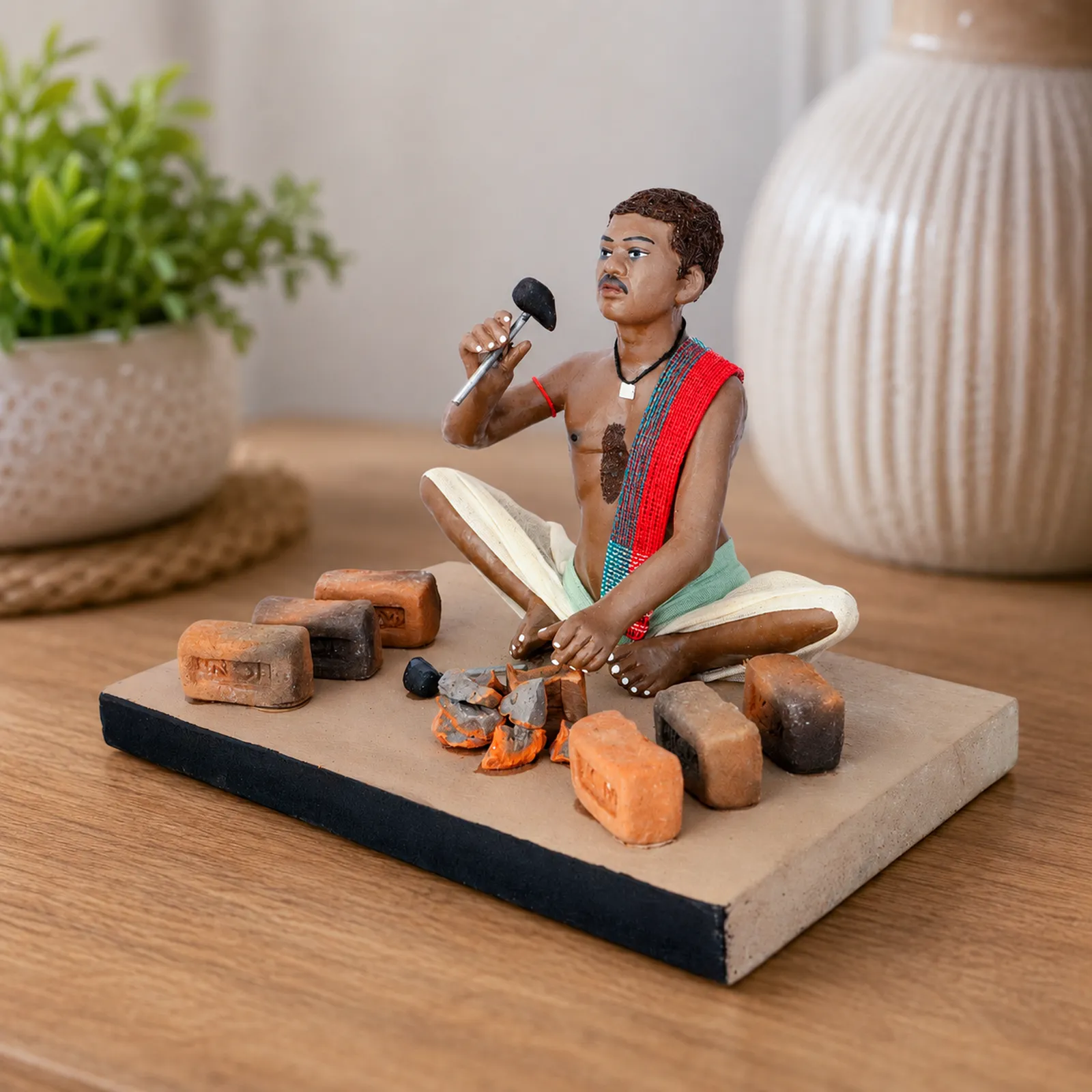 Brick Breaker - Handmade Terracotta Clay Figurine | Standard Sitting Human Figure Idol