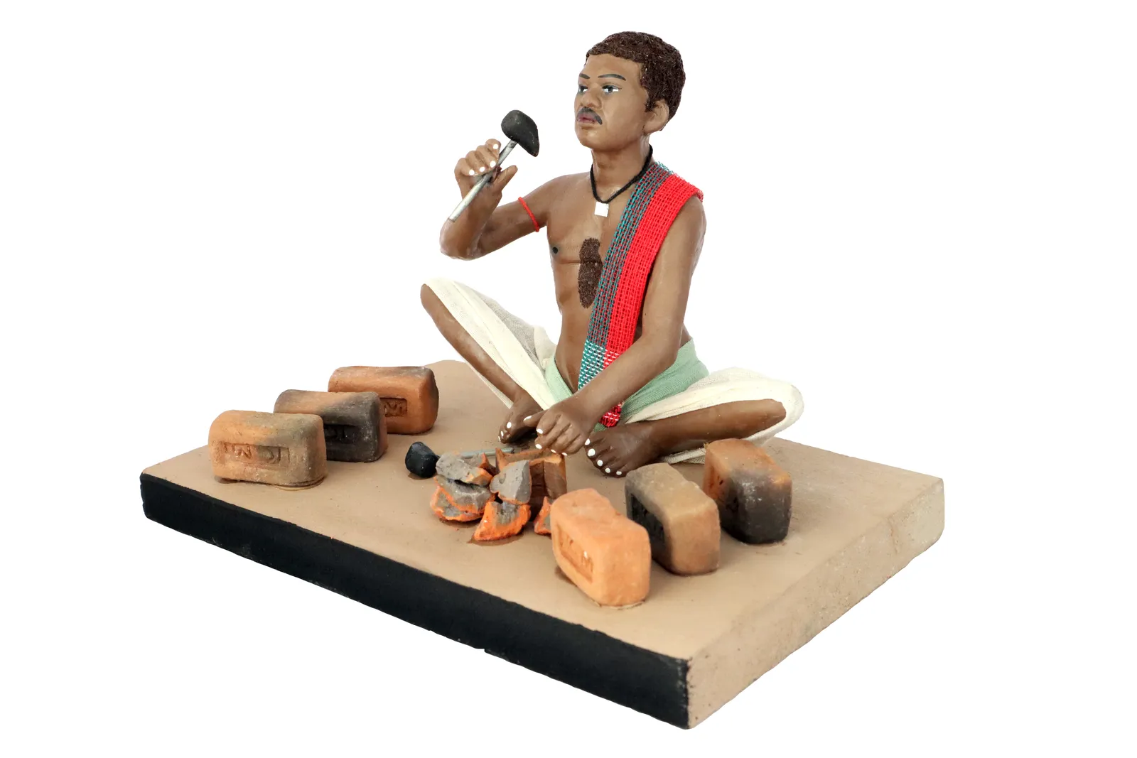 Brick Breaker - Handmade Terracotta Clay Figurine | Standard Sitting Human Figure Idol