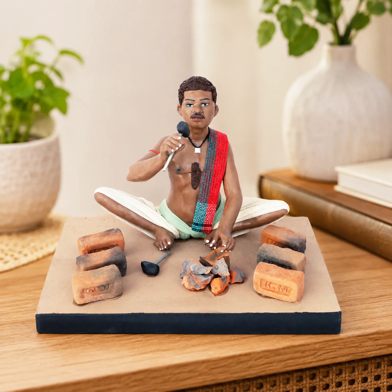 Brick Breaker - Handmade Terracotta Clay Figurine | Standard Sitting Human Figure Idol