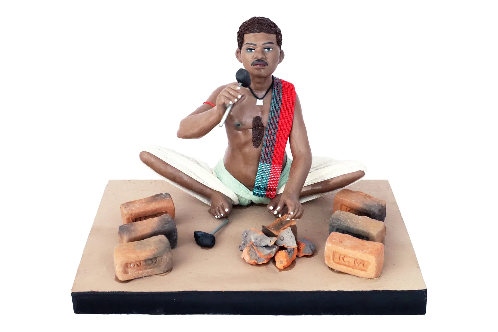 Brick Breaker - Handmade Terracotta Clay Figurine | Standard Sitting Human Figure Idol