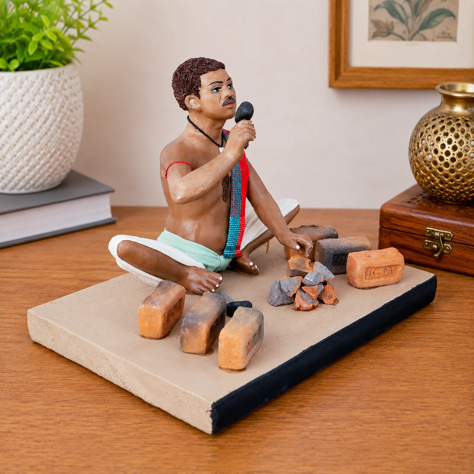Brick Breaker - Handmade Terracotta Clay Figurine | Standard Sitting Human Figure Idol