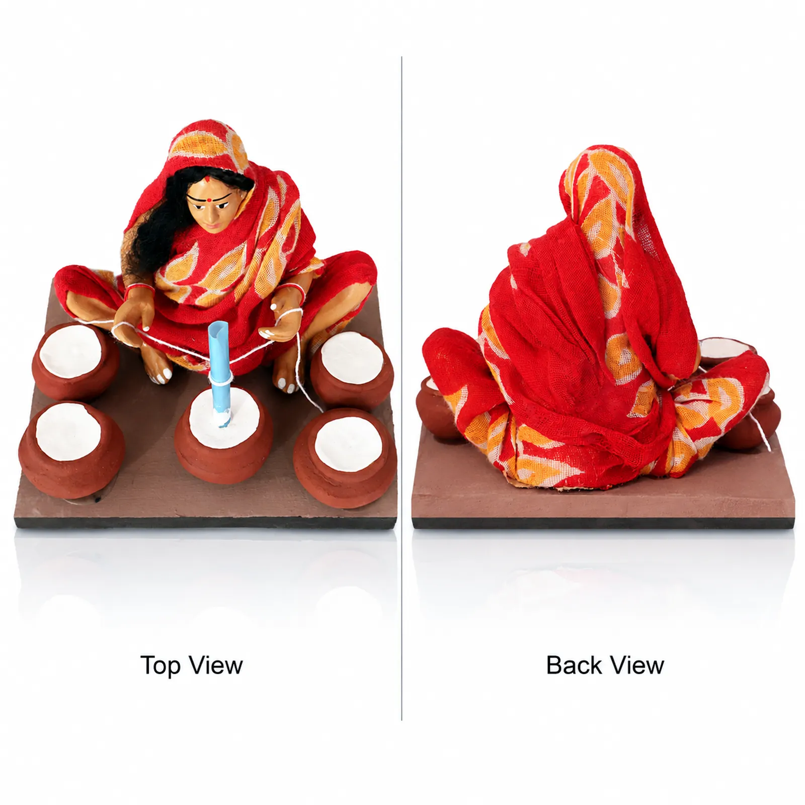 Butter-Churning Woman - Handmade Terracotta Clay Figurine | Basic Sitting Human Figure Idol