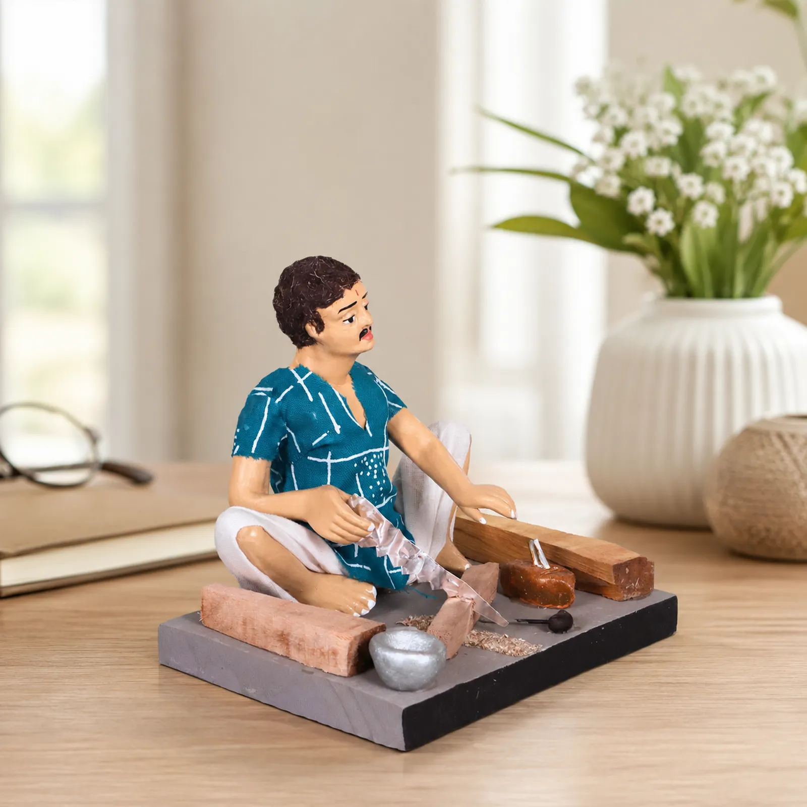 Carpenter - Handmade Terracotta Clay Figurine | Basic Sitting Human Figure Idol