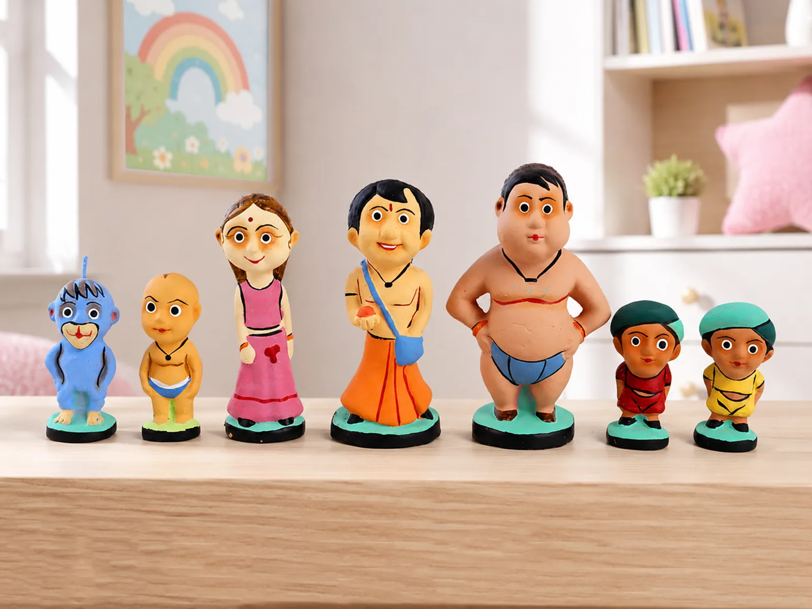 Chhota Bheem Set - Handmade Terracotta Clay Figurine | Group of Dholakpur