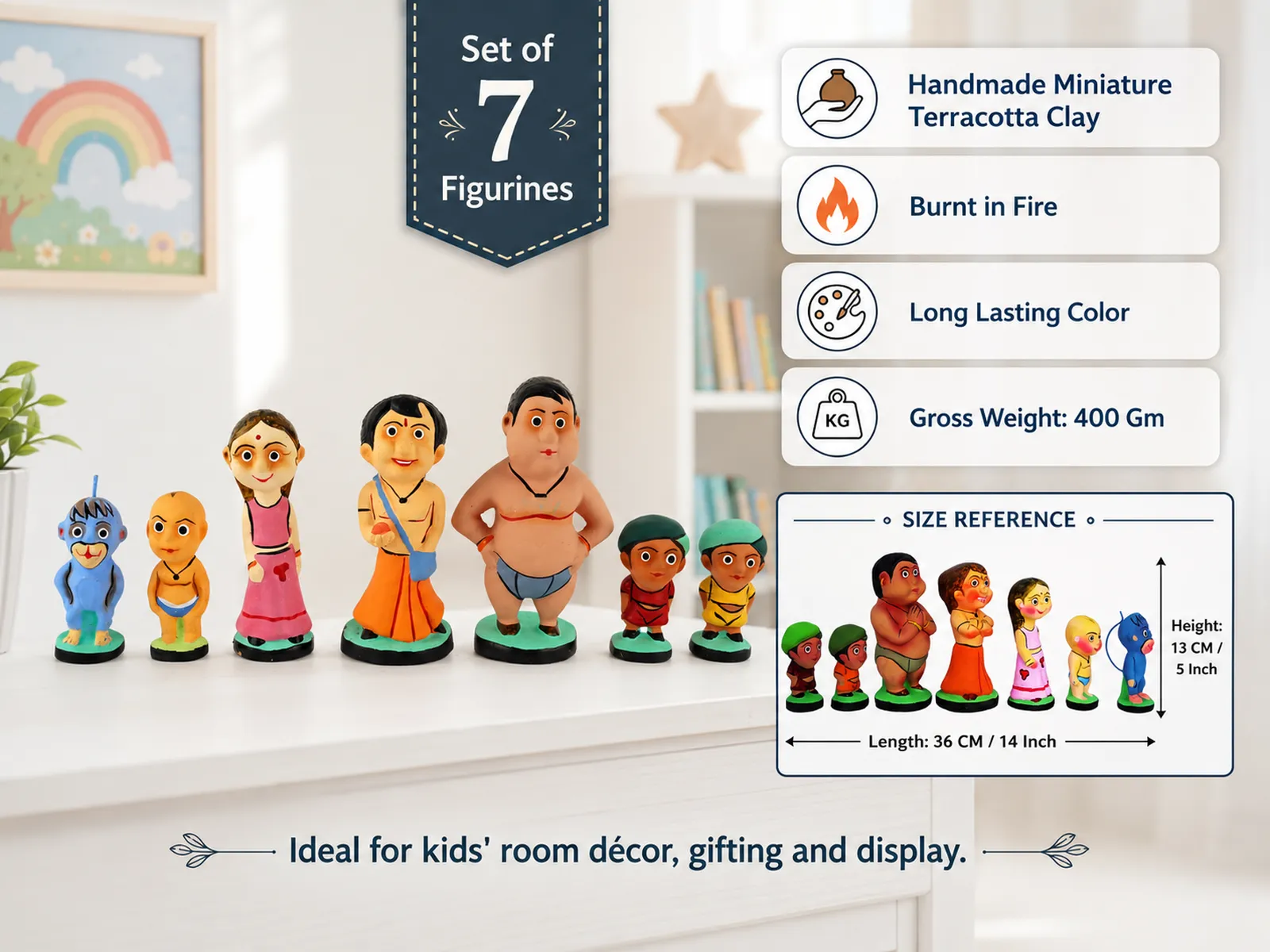 Chhota Bheem Set - Handmade Terracotta Clay Figurine | Group of Dholakpur