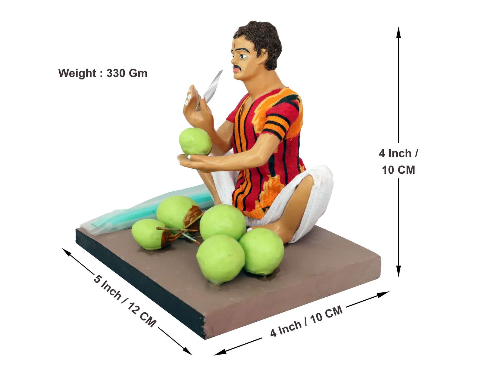 Coconut Seller - Handmade Terracotta Clay Figurine | Basic Sitting Human Figure Idol
