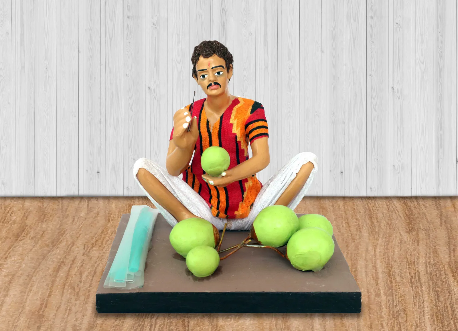 Coconut Seller - Handmade Terracotta Clay Figurine | Basic Sitting Human Figure Idol