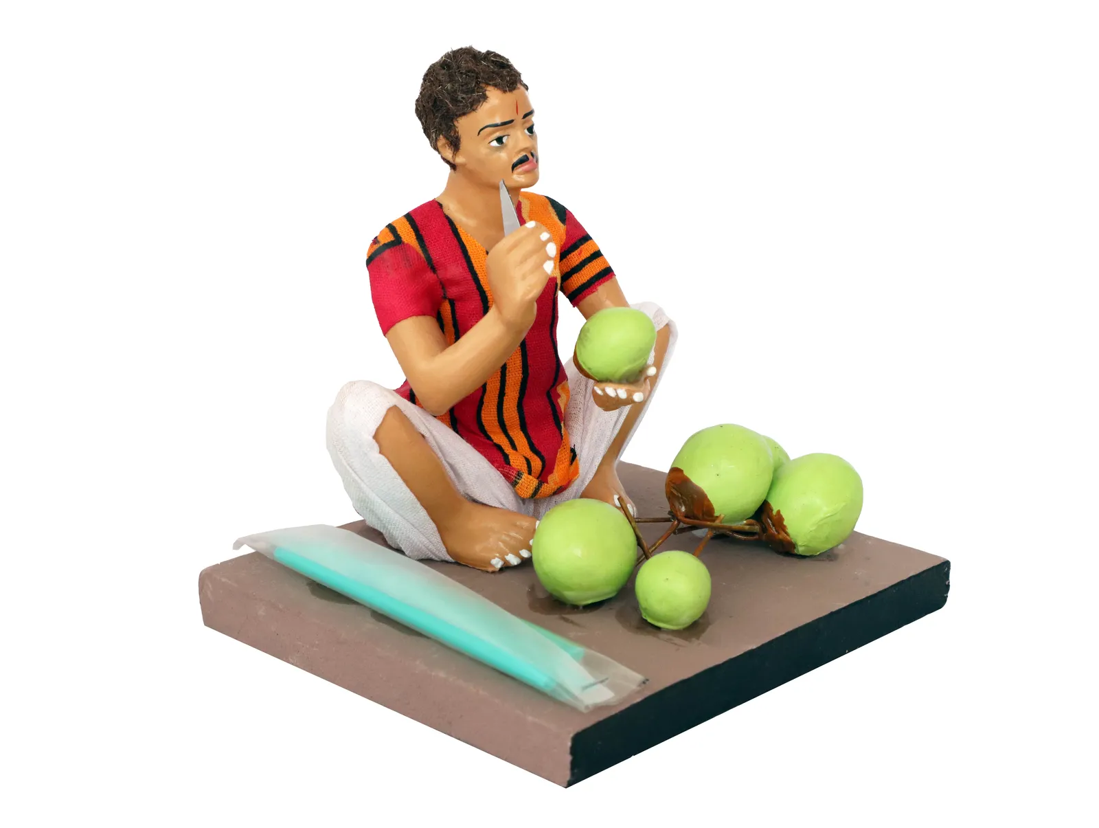 Coconut Seller - Handmade Terracotta Clay Figurine | Basic Sitting Human Figure Idol