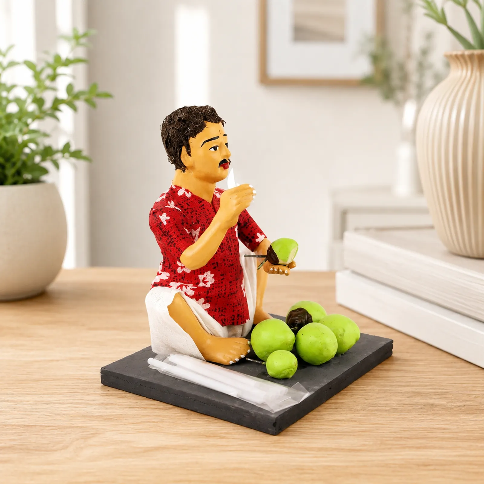 Coconut Seller - Handmade Terracotta Clay Figurine | Basic Sitting Human Figure Idol