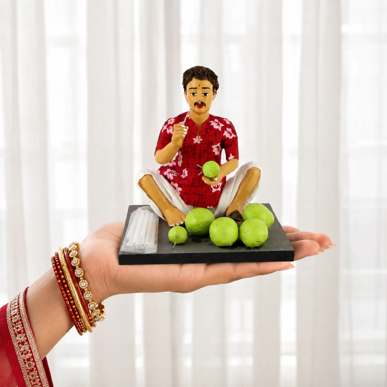 Coconut Seller - Handmade Terracotta Clay Figurine | Basic Sitting Human Figure Idol