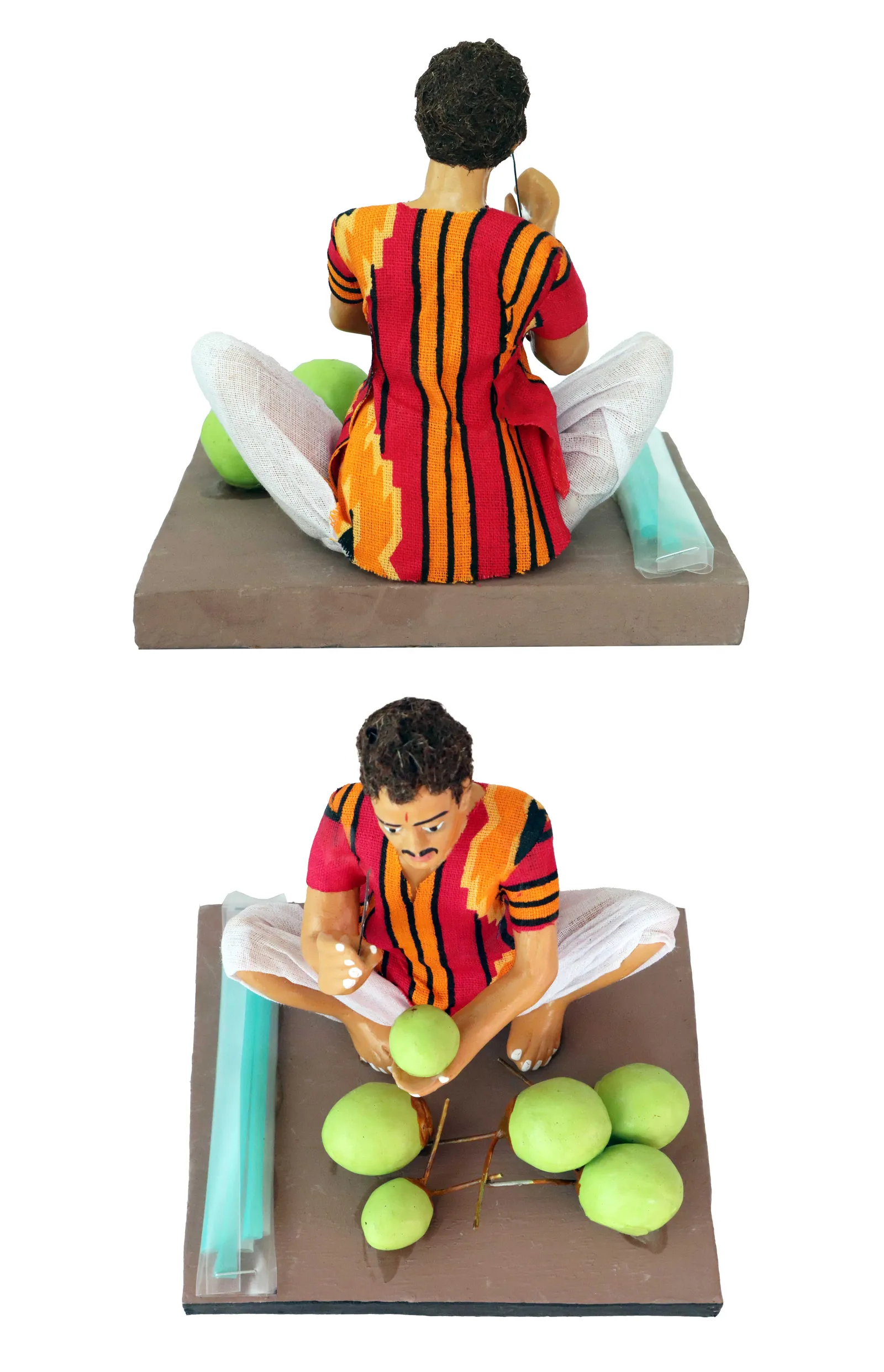 Coconut Seller - Handmade Terracotta Clay Figurine | Basic Sitting Human Figure Idol