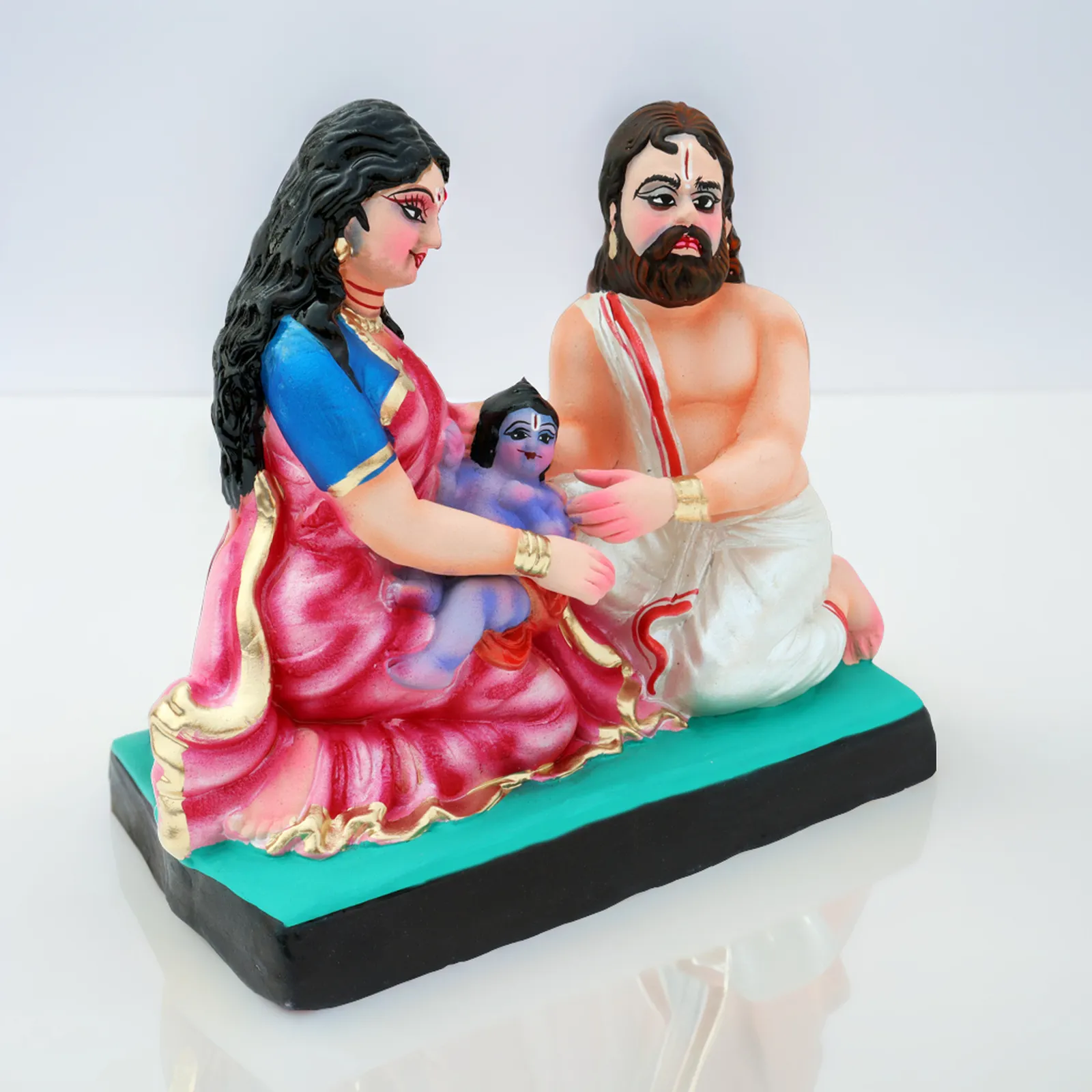 Devaki and Vasudev with Baby Krishna - Clay Terracotta Idol | Spiritual and Cultural Art