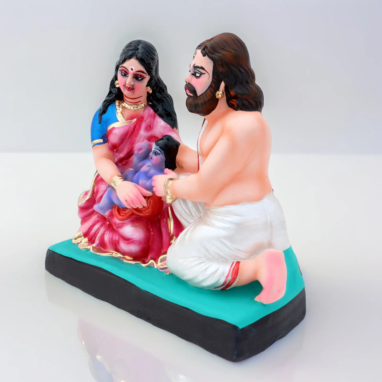 Devaki and Vasudev with Baby Krishna - Clay Terracotta Idol | Spiritual and Cultural Art