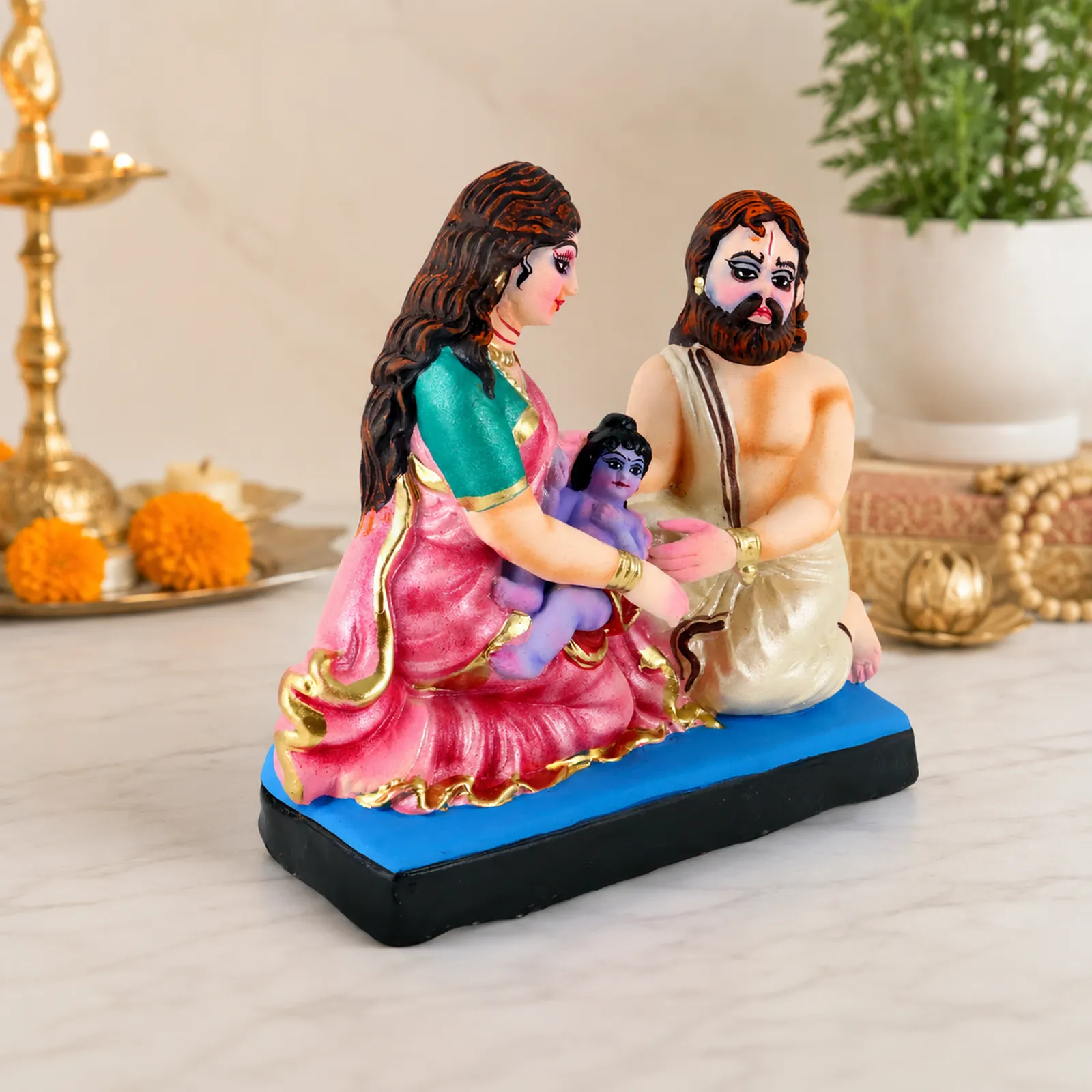 Devaki and Vasudev with Baby Krishna - Clay Terracotta Idol | Spiritual and Cultural Art
