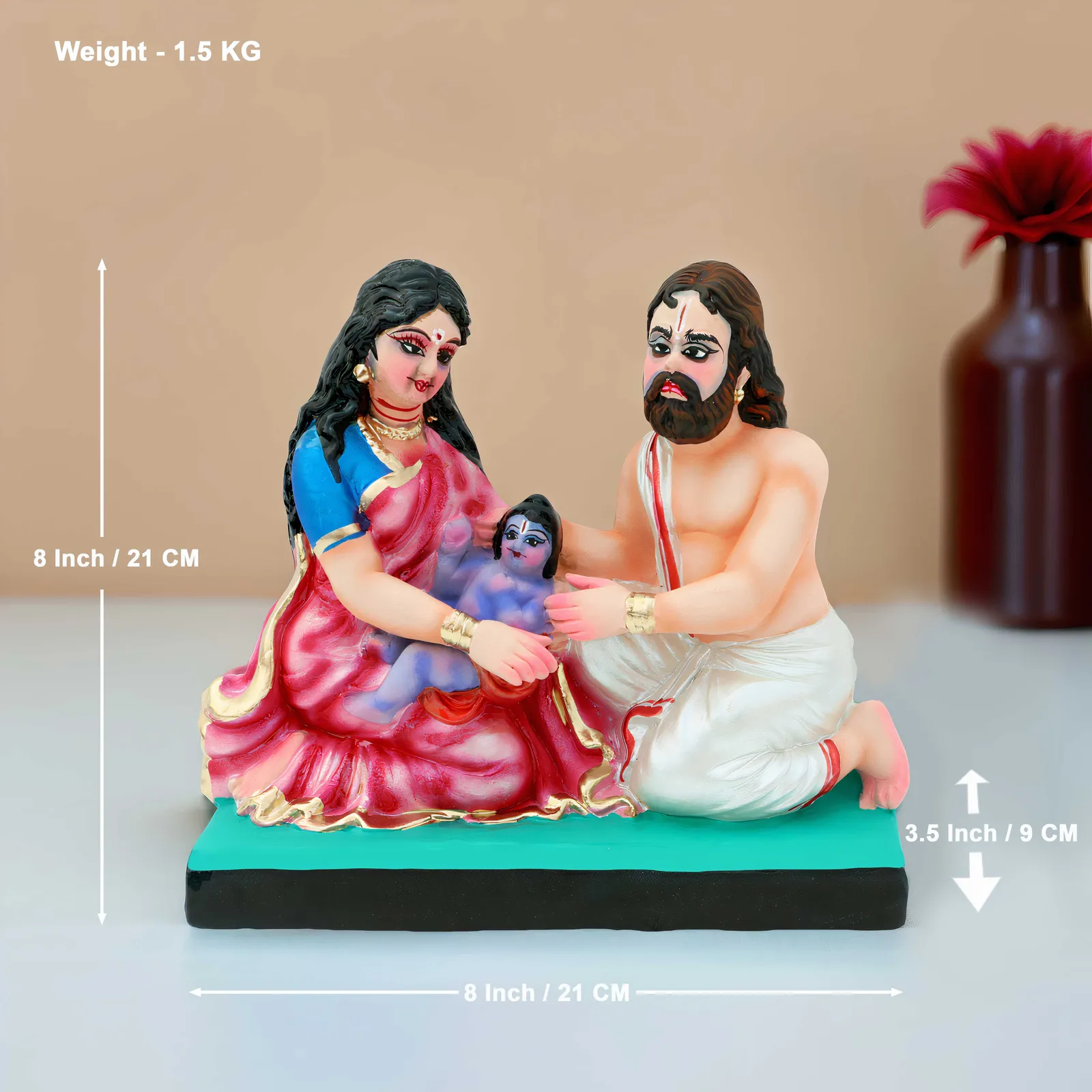 Devaki and Vasudev with Baby Krishna - Clay Terracotta Idol | Spiritual and Cultural Art