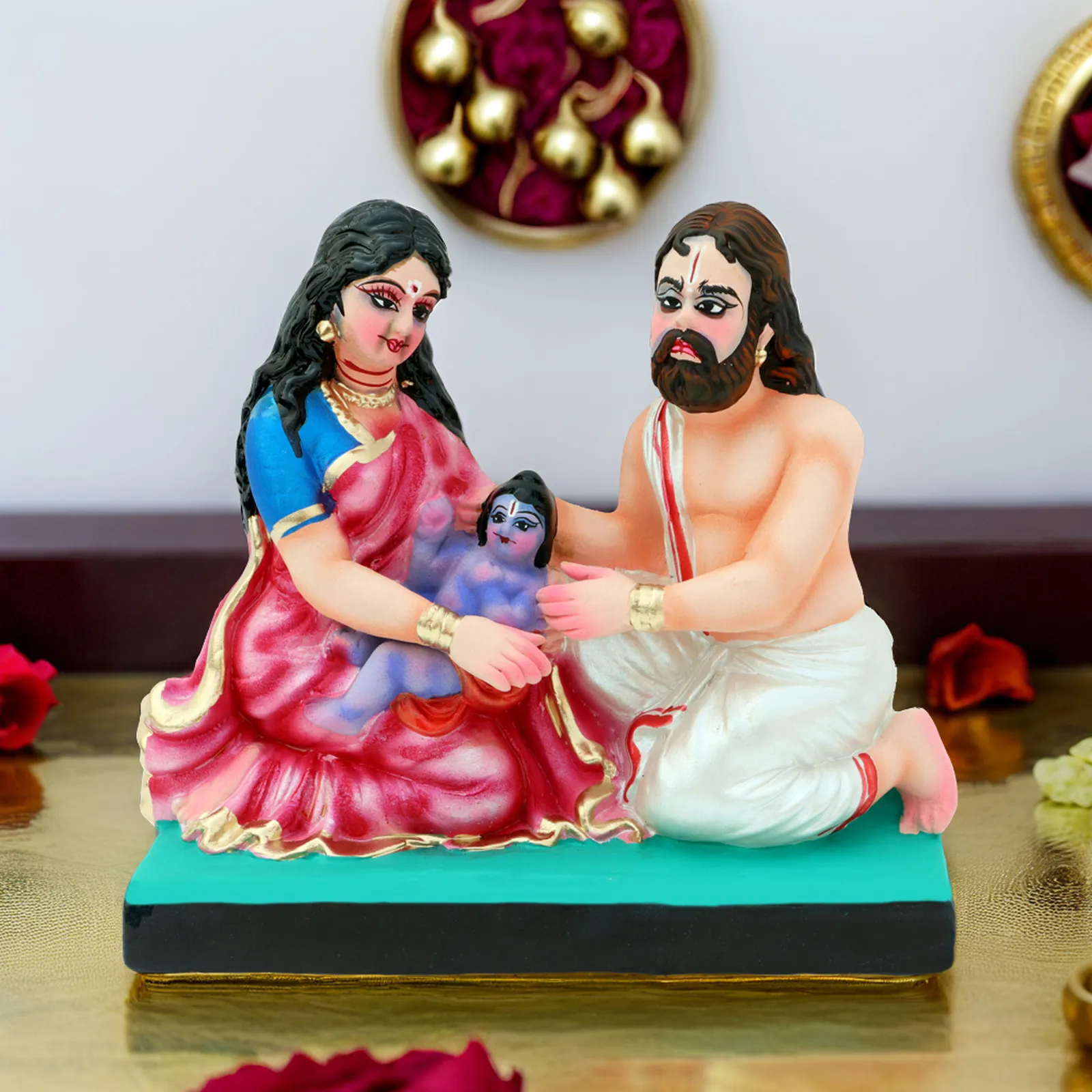 Devaki and Vasudev with Baby Krishna - Clay Terracotta Idol | Spiritual and Cultural Art