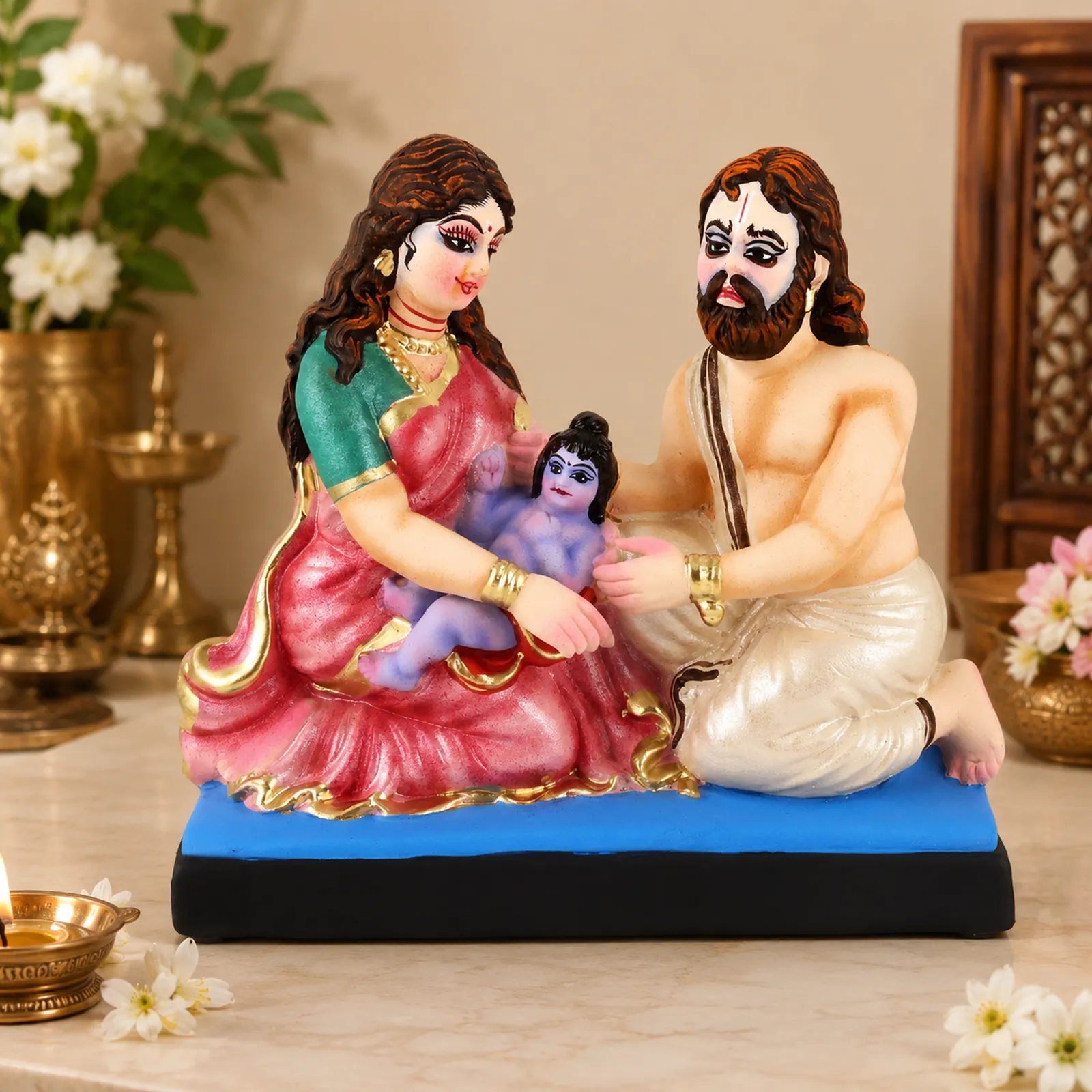 Devaki and Vasudev with Baby Krishna - Clay Terracotta Idol | Spiritual and Cultural Art