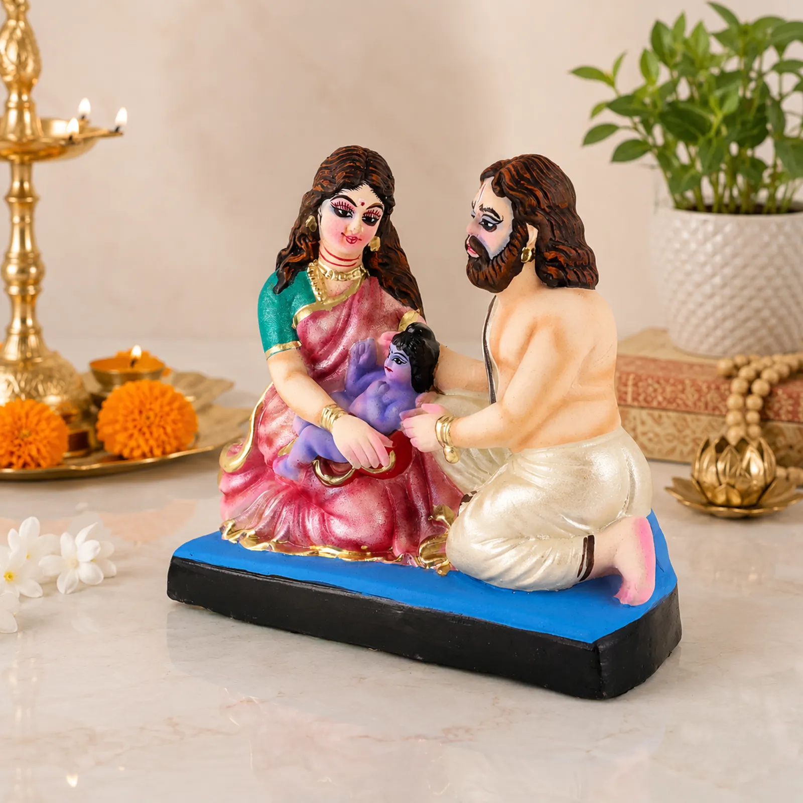 Devaki and Vasudev with Baby Krishna - Clay Terracotta Idol | Spiritual and Cultural Art