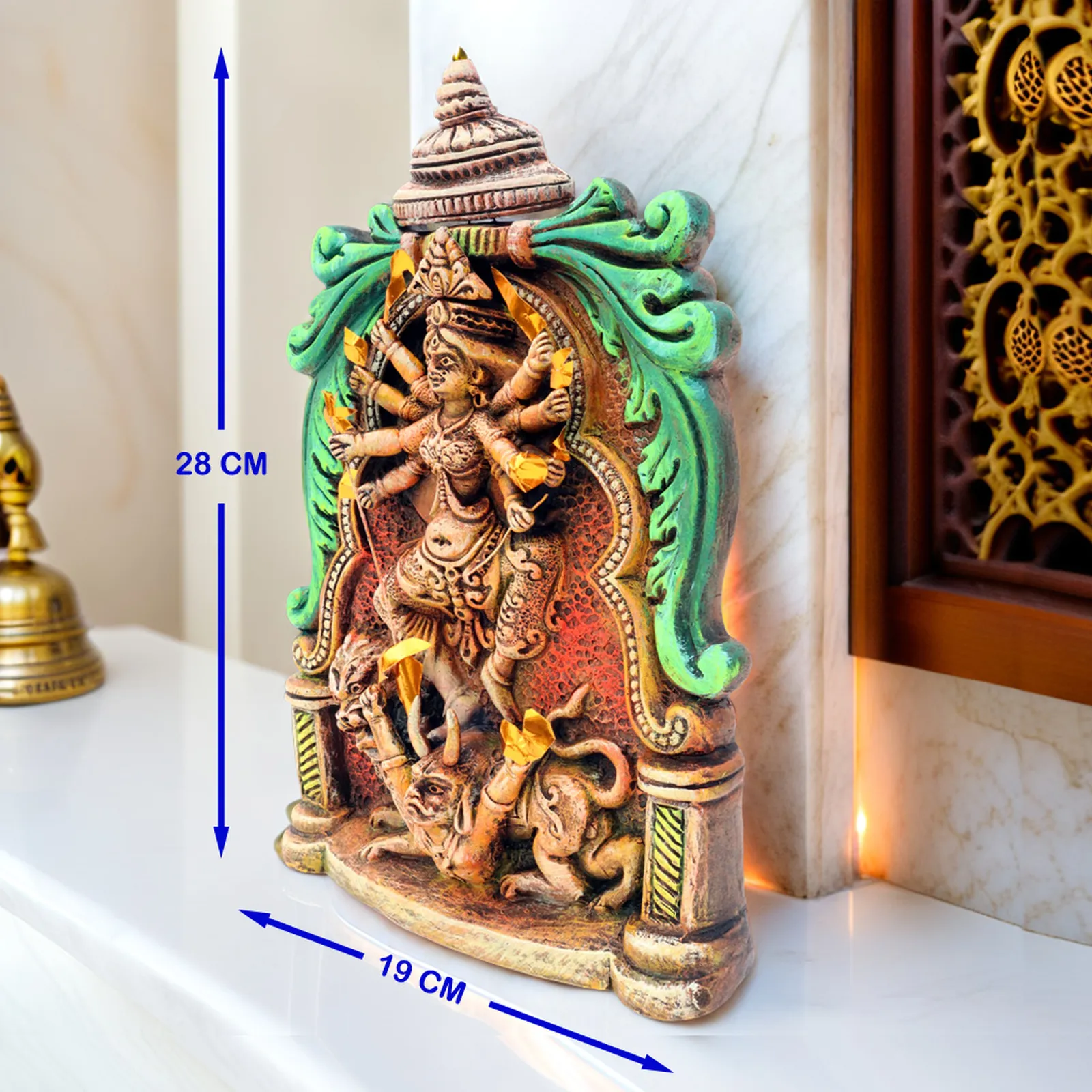 Devi Durga with Lion & Demon | Handmade Terracotta Clay Figurine | Abstract Terracotta Showpieces