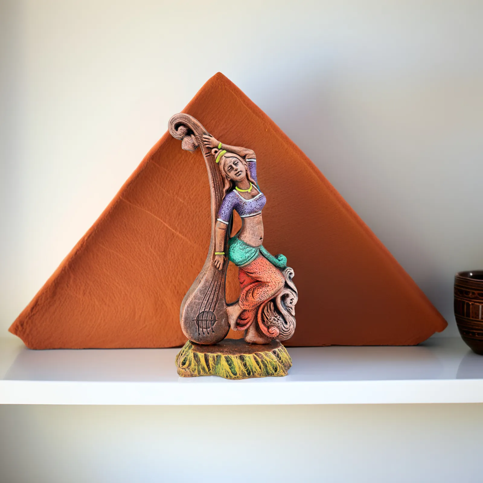 Devi Saraswati - Brown Shade | Handmade Terracotta Clay Figurine | Abstract Terracotta Showpieces