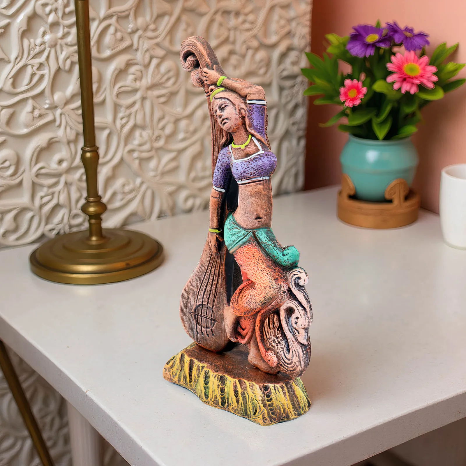 Devi Saraswati - Brown Shade | Handmade Terracotta Clay Figurine | Abstract Terracotta Showpieces
