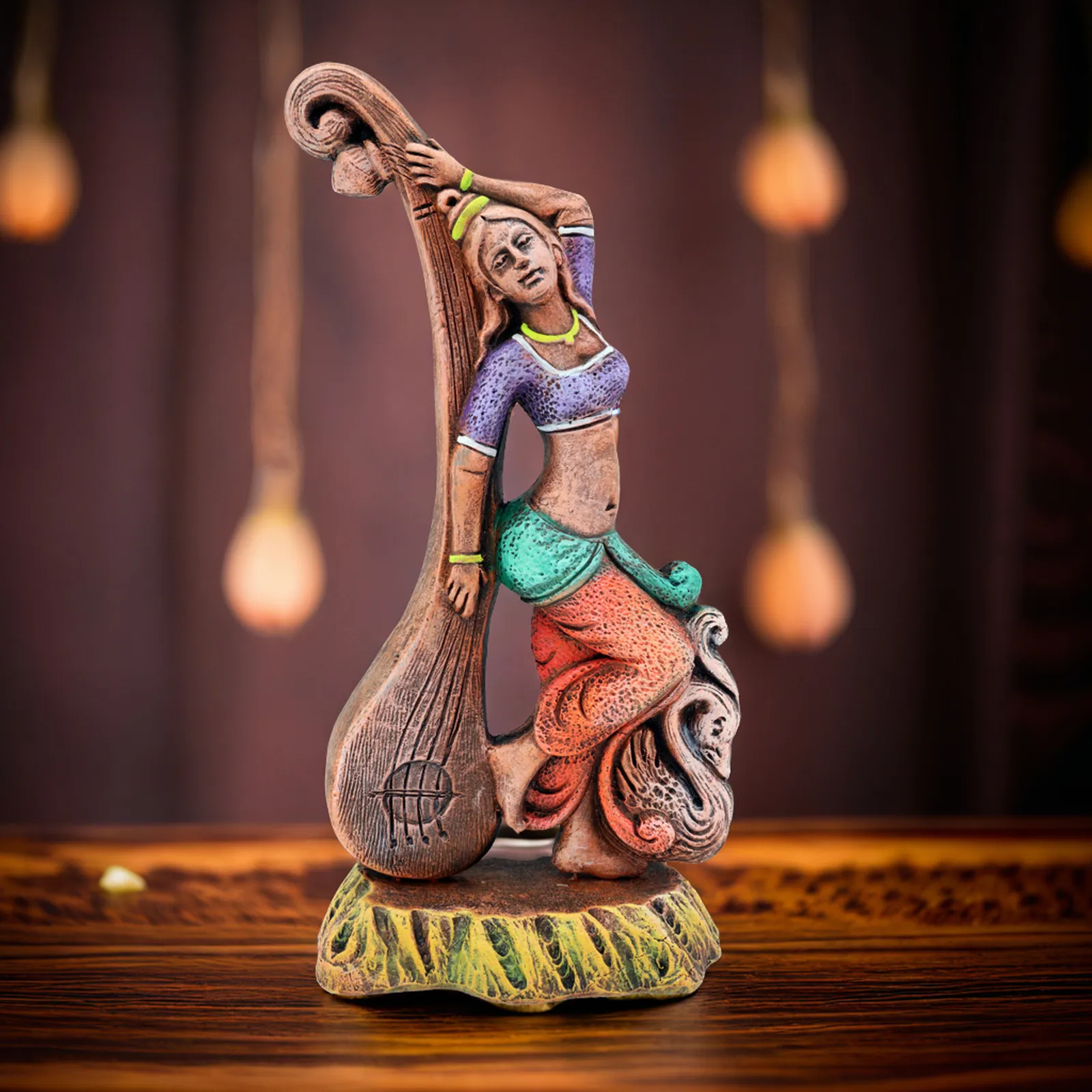 Devi Saraswati - Brown Shade | Handmade Terracotta Clay Figurine | Abstract Terracotta Showpieces
