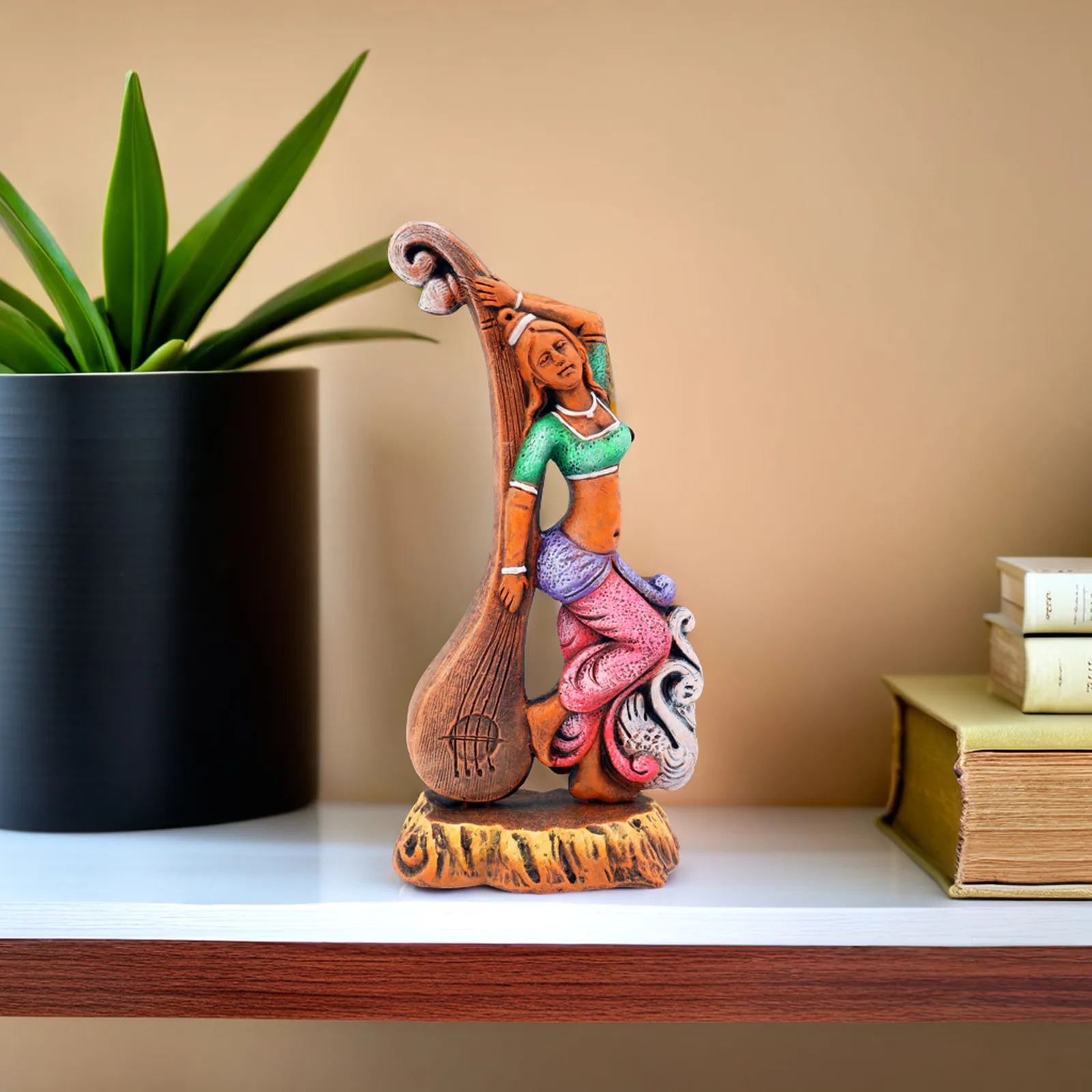 Devi Saraswati - Orange Shade | Handmade Terracotta Clay Figurine | Abstract Terracotta Showpieces