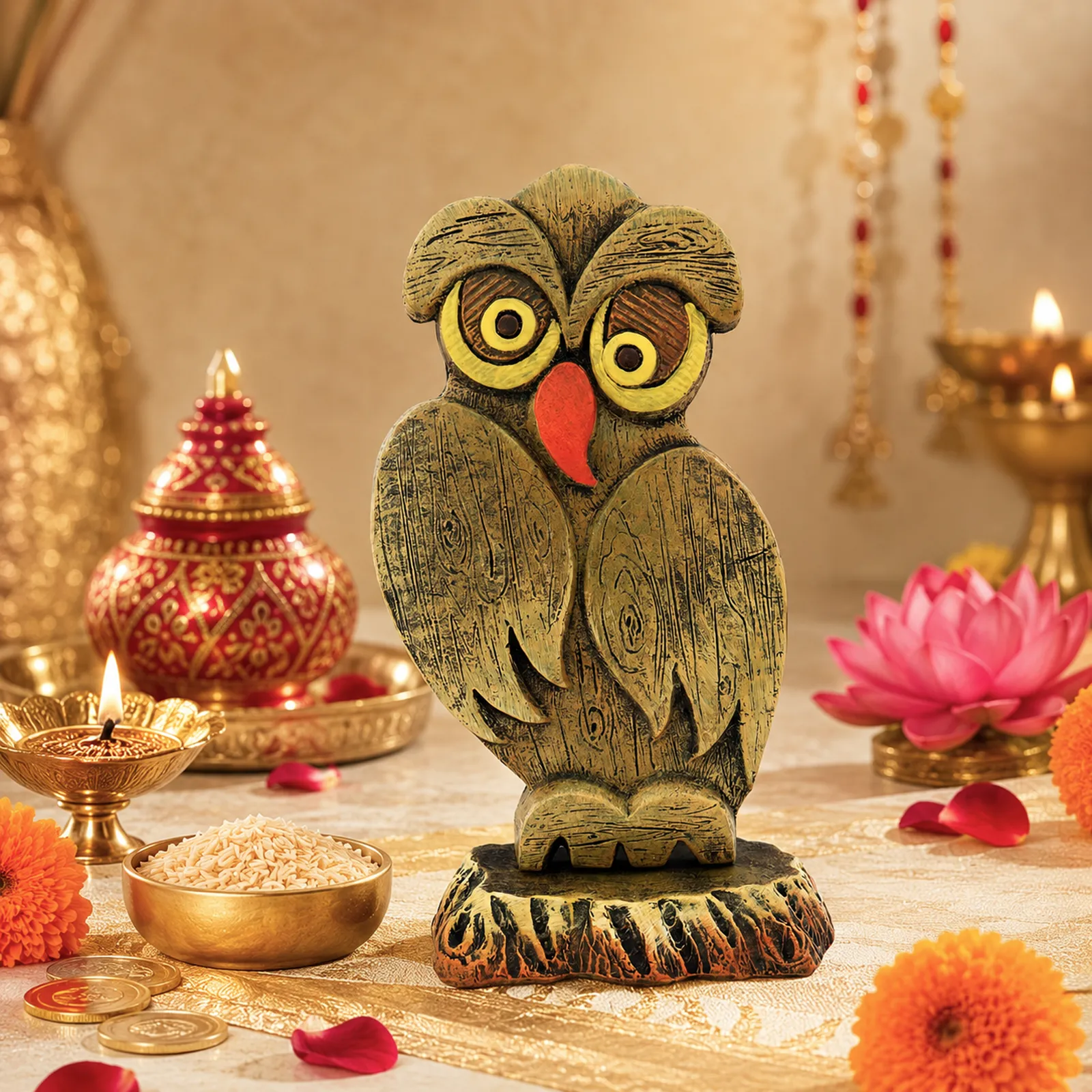 Dhanisha -Lakshmi Owl - Symbol of Wealth & Success | Handmade Terracotta Clay Figurine | Abstract Terracotta Showpieces