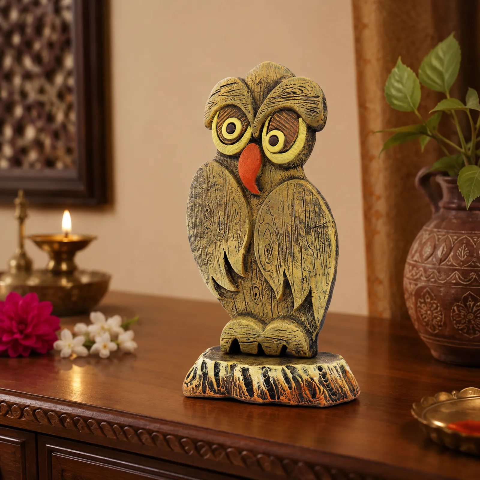 Dhanisha -Lakshmi Owl - Symbol of Wealth & Success | Handmade Terracotta Clay Figurine | Abstract Terracotta Showpieces