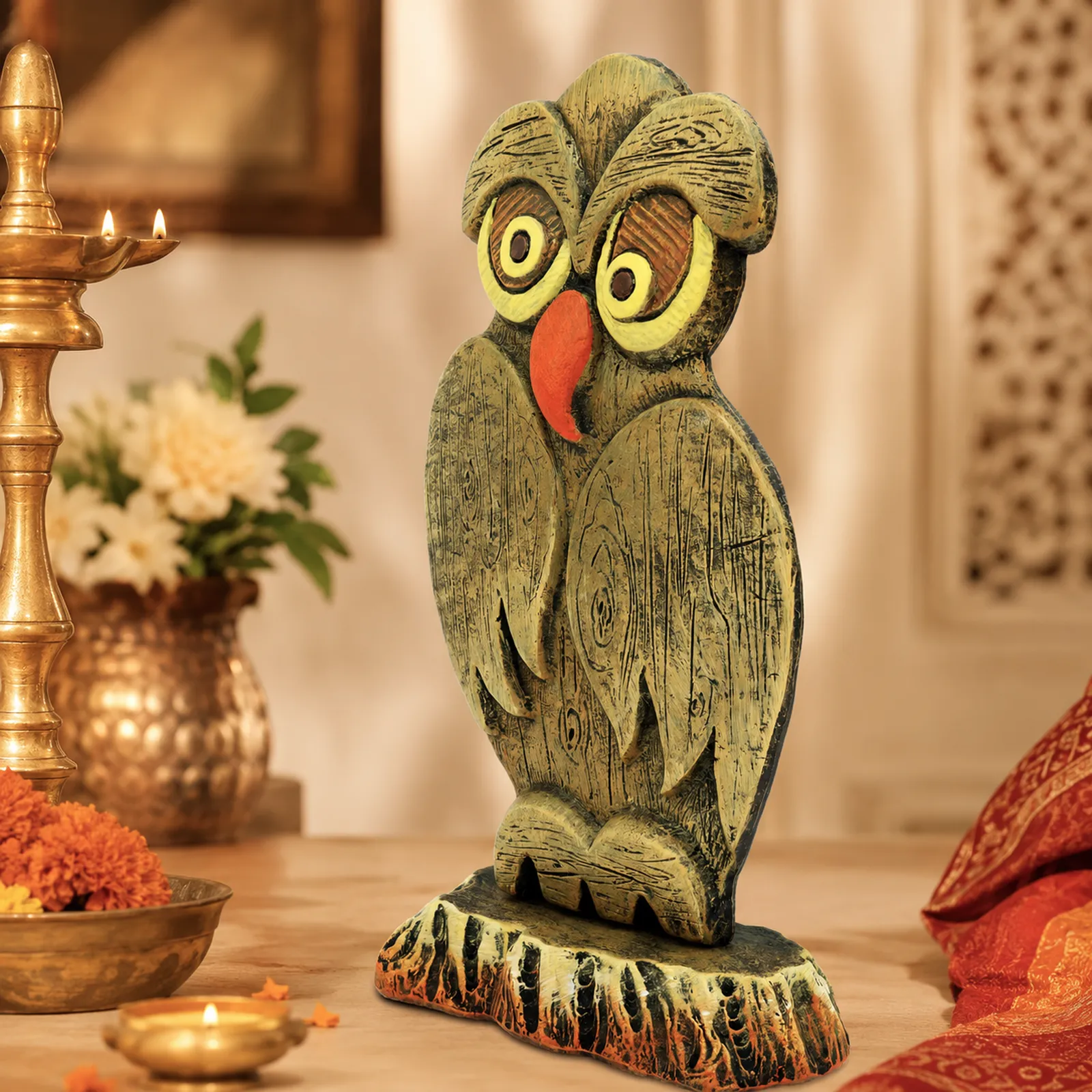 Dhanisha -Lakshmi Owl - Symbol of Wealth & Success | Handmade Terracotta Clay Figurine | Abstract Terracotta Showpieces