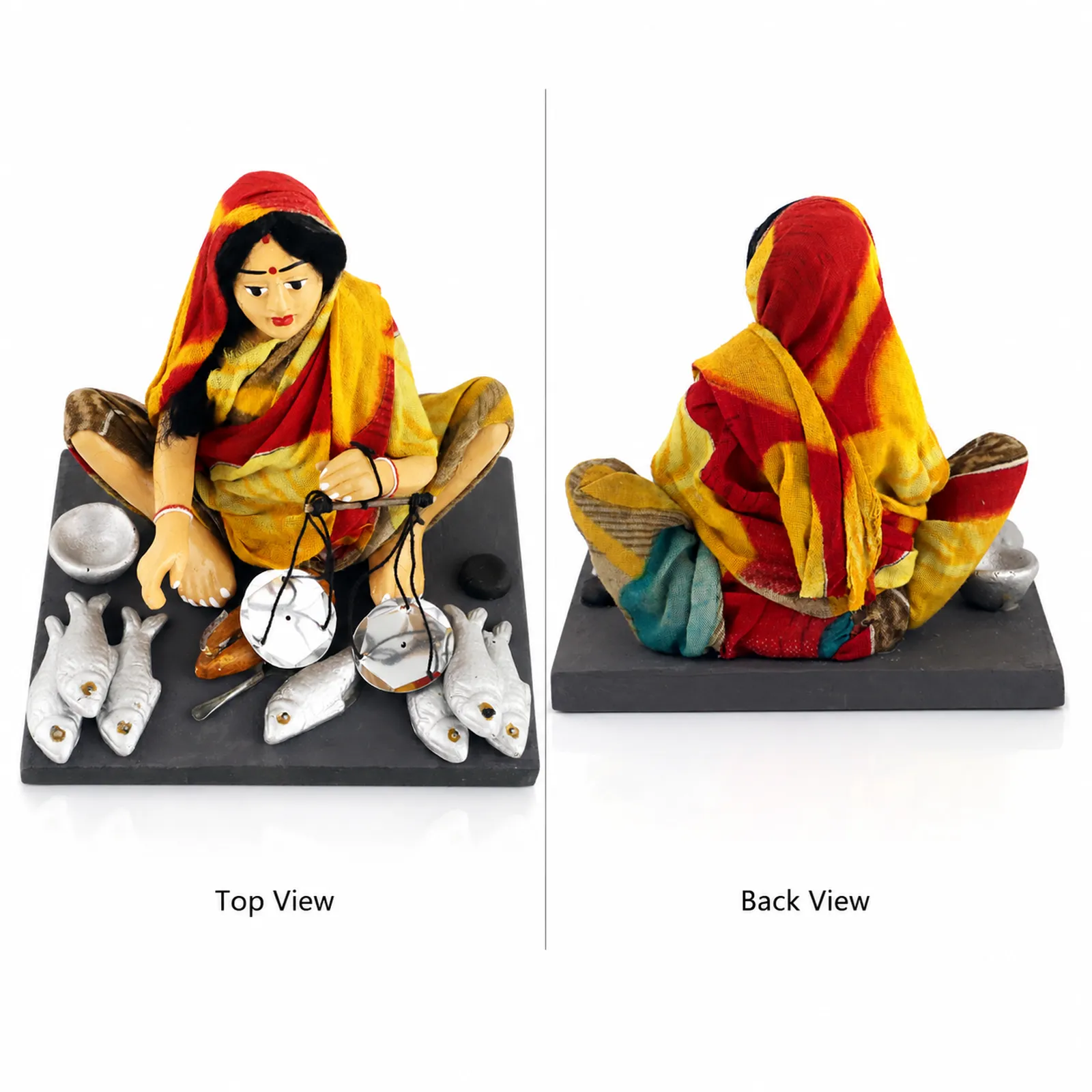 Fish Seller - Handmade Terracotta Clay Figurine | Basic Sitting Human Figure Idol