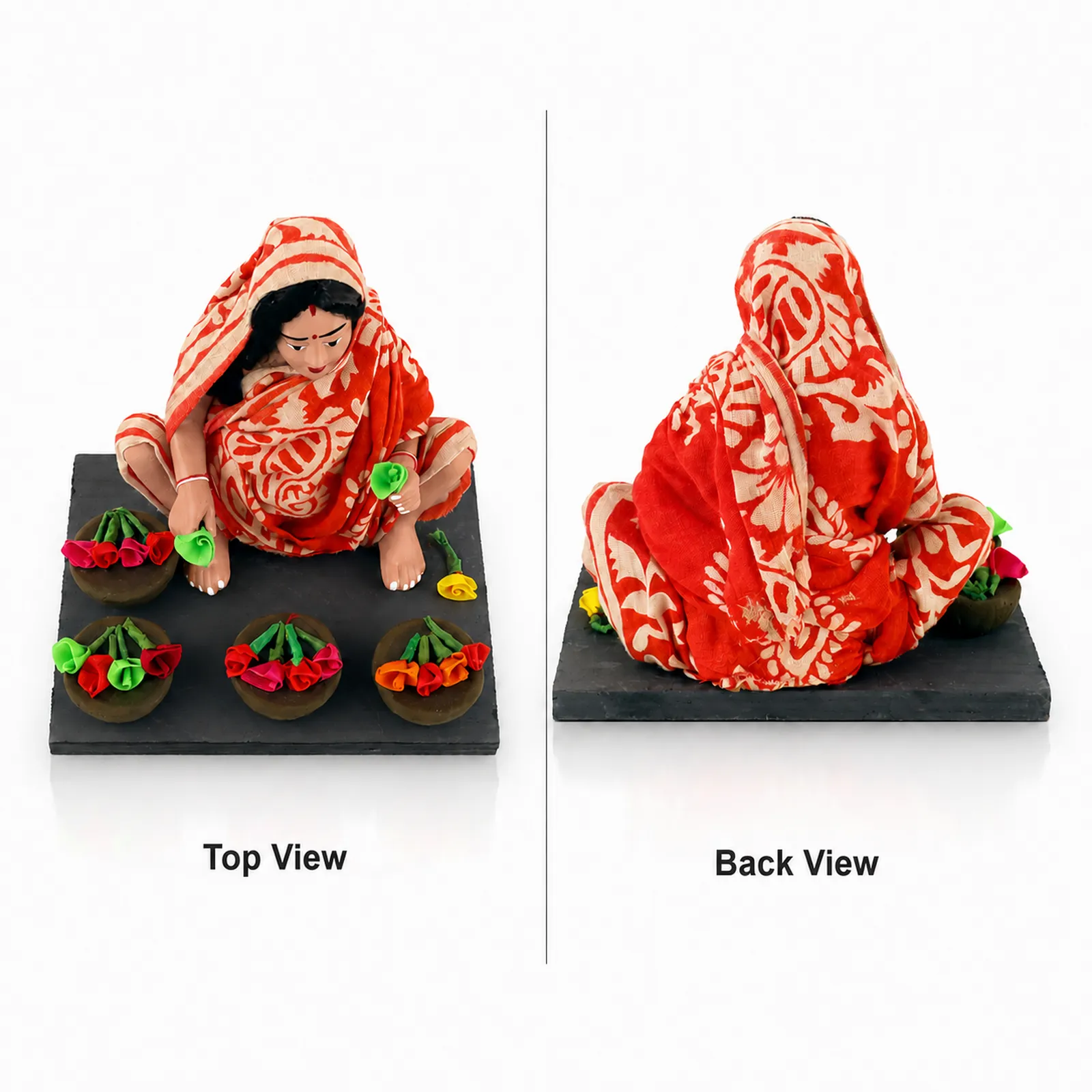 Flower Seller - Handmade Terracotta Clay Figurine | Basic Sitting Human Figure Idol