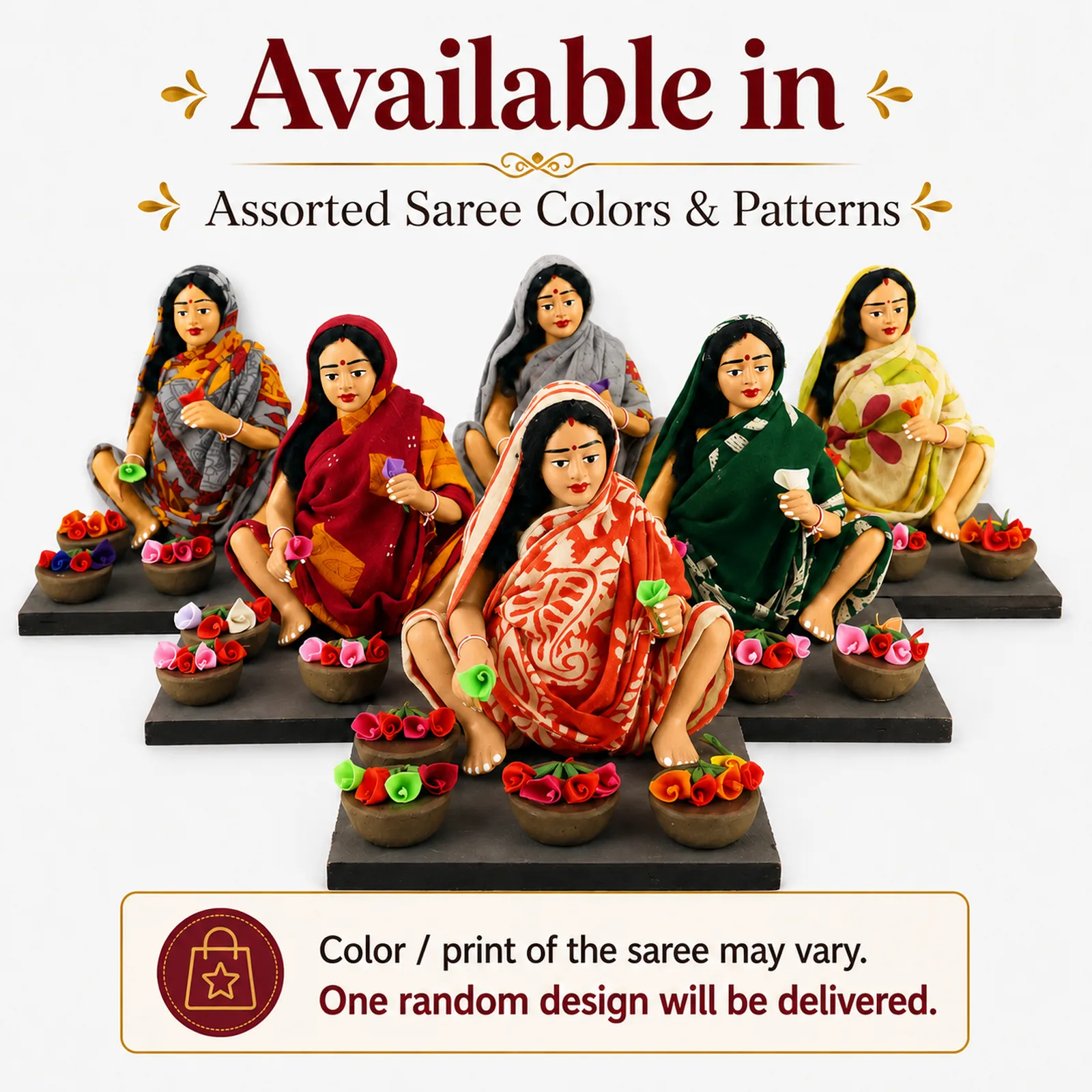 Flower Seller - Handmade Terracotta Clay Figurine | Basic Sitting Human Figure Idol