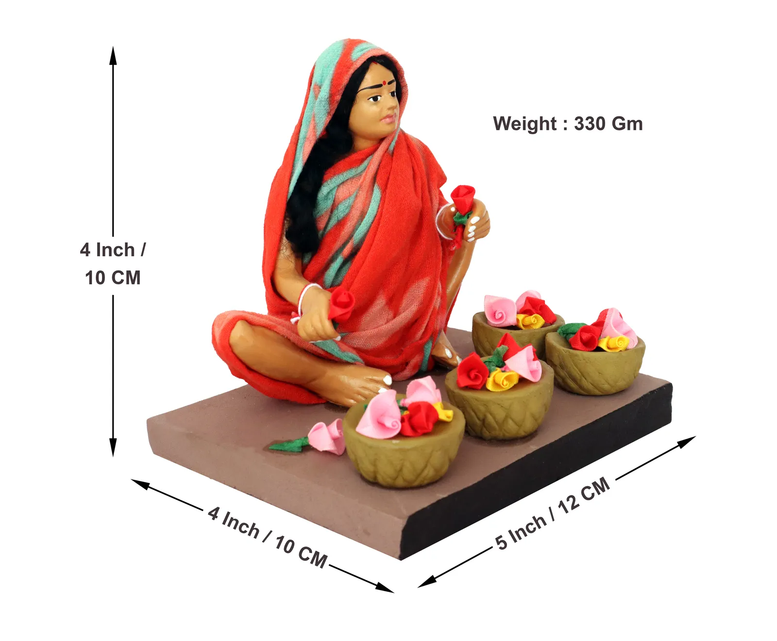 Flower Seller - Handmade Terracotta Clay Figurine | Basic Sitting Human Figure Idol
