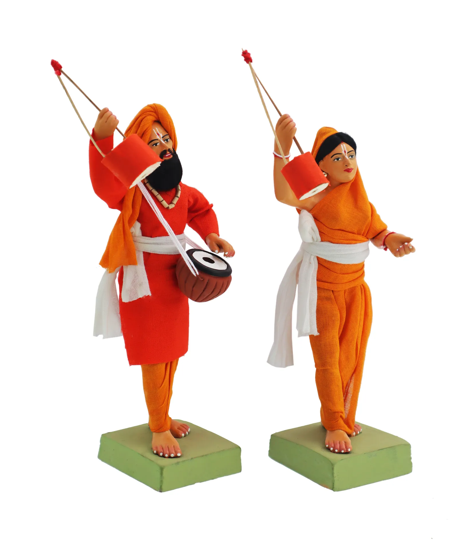 Folk Singer Couple - Set of 2 | Handmade Terracotta Clay Figurine | Standing Human Figure Idols