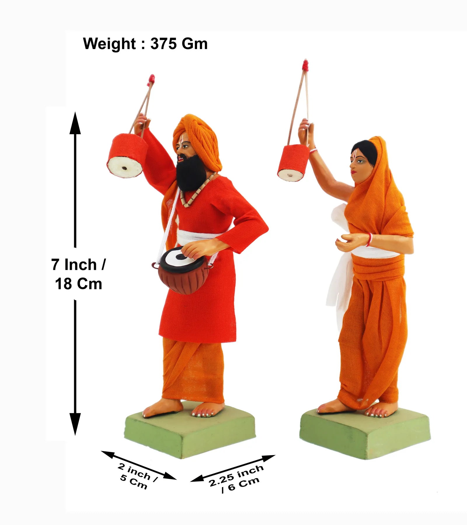 Folk Singer Couple - Set of 2 | Handmade Terracotta Clay Figurine | Standing Human Figure Idols