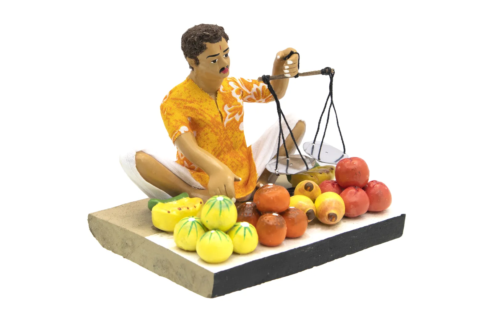 Fruit Seller - Handmade Terracotta Clay Figurine | Basic Sitting Human Figure Idol