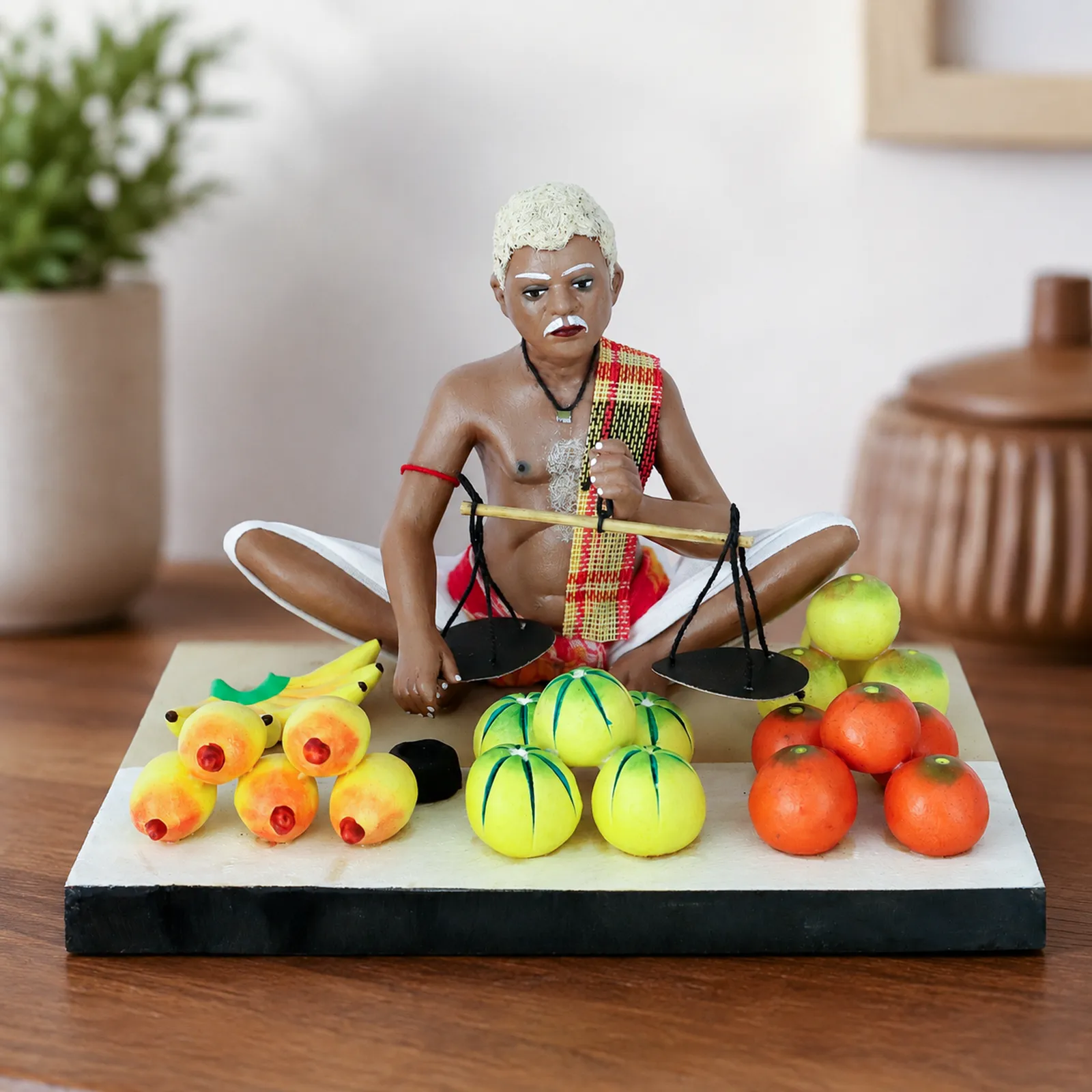 Fruit Seller - Handmade Terracotta Clay Figurine | Standard Sitting Human Figure Idol
