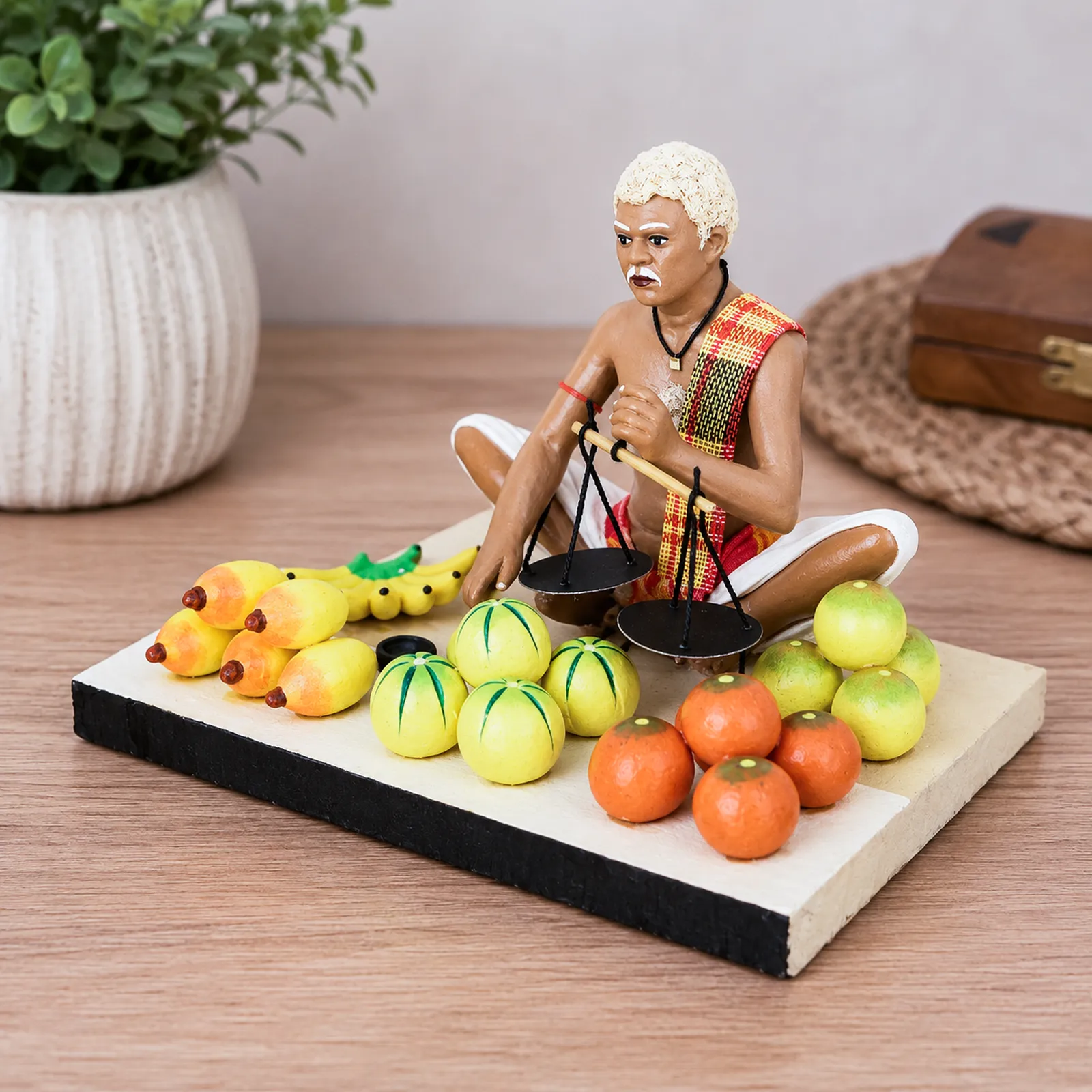 Fruit Seller - Handmade Terracotta Clay Figurine | Standard Sitting Human Figure Idol
