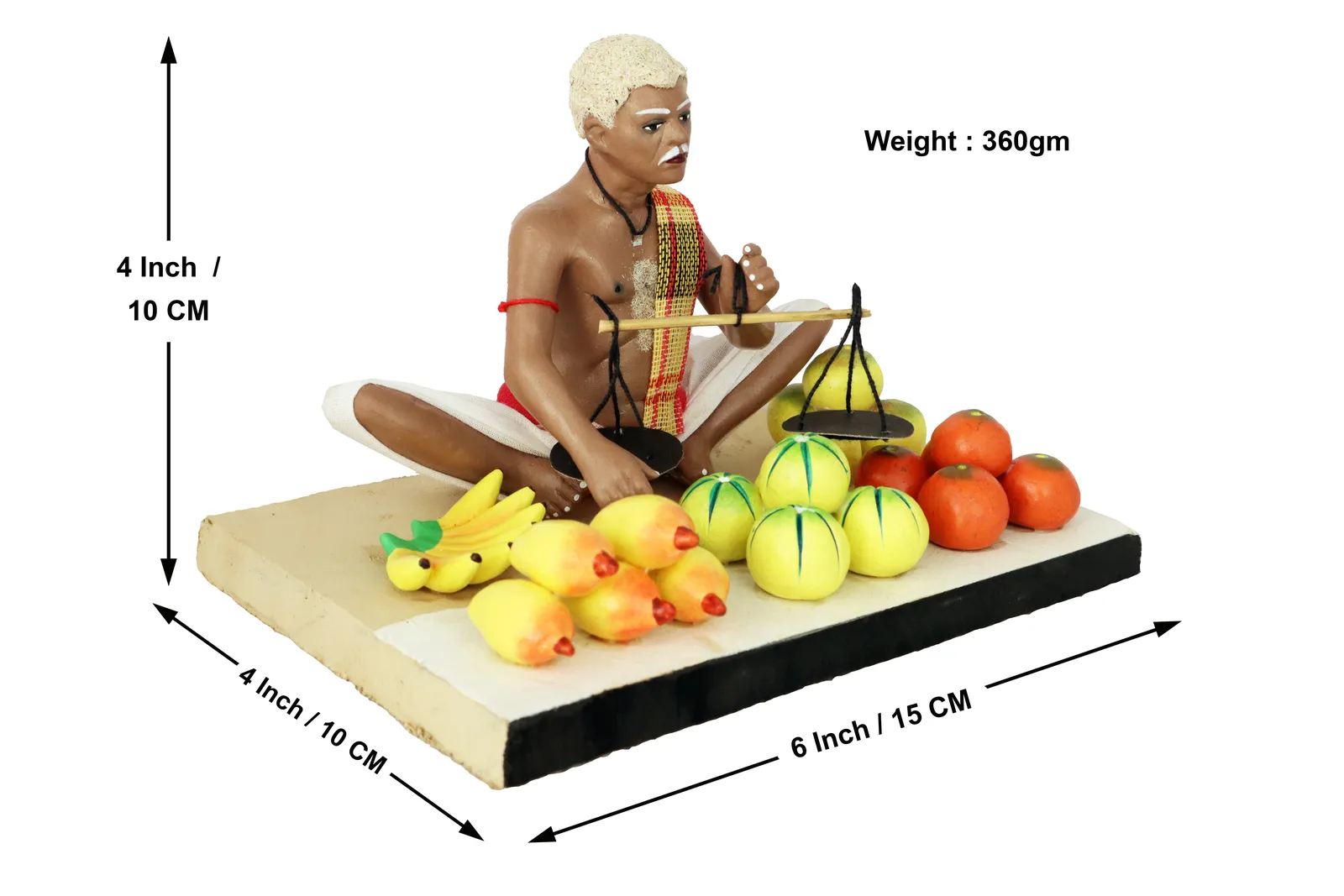 Fruit Seller - Handmade Terracotta Clay Figurine | Standard Sitting Human Figure Idol