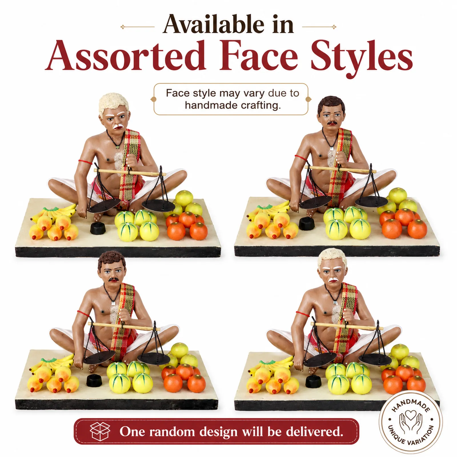 Fruit Seller - Handmade Terracotta Clay Figurine | Standard Sitting Human Figure Idol