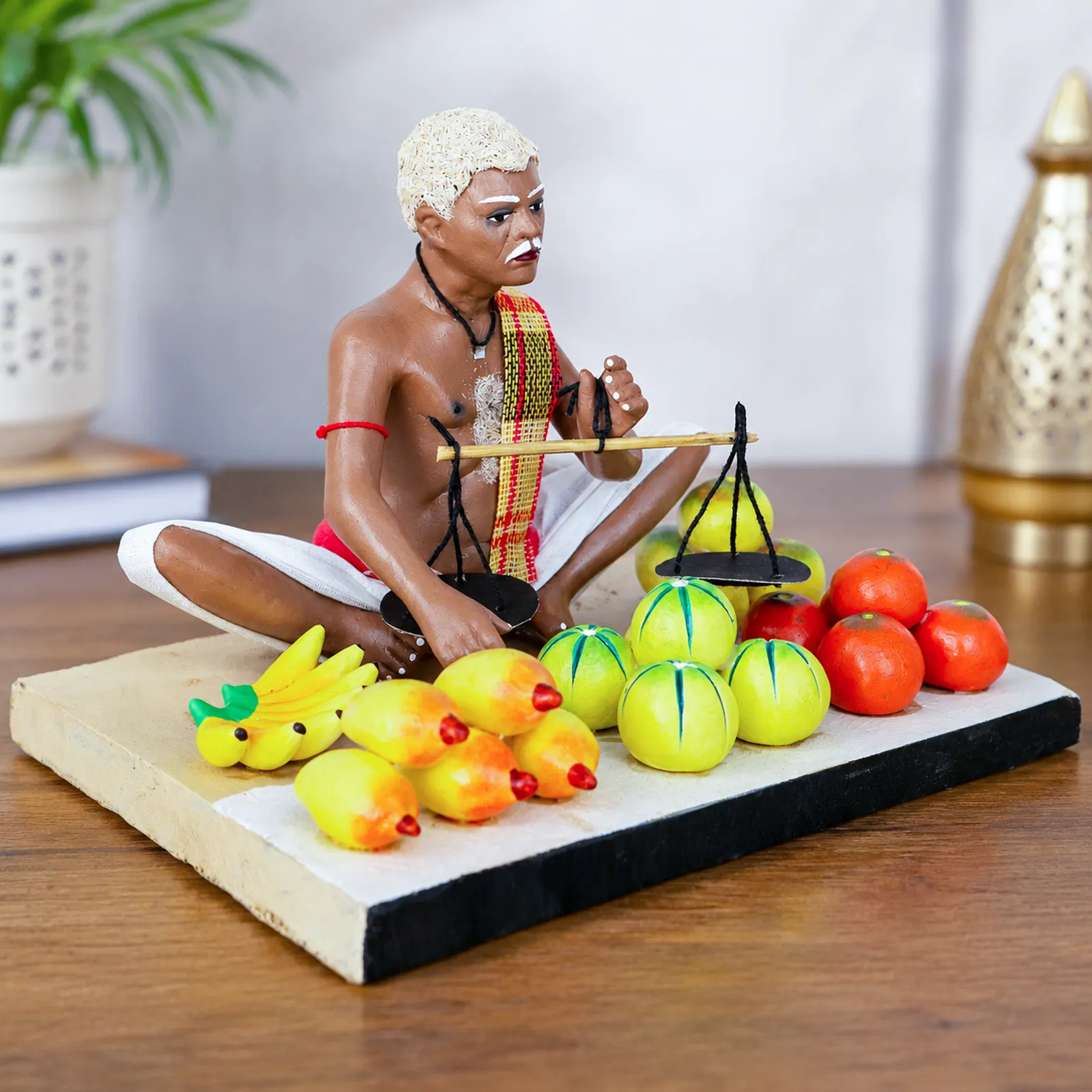 Fruit Seller - Handmade Terracotta Clay Figurine | Standard Sitting Human Figure Idol