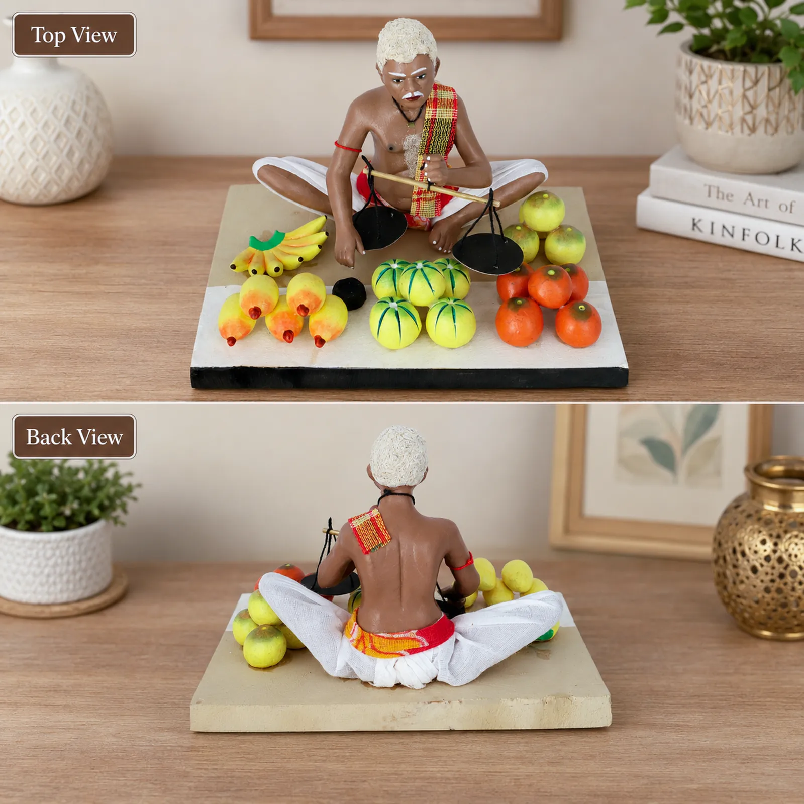 Fruit Seller - Handmade Terracotta Clay Figurine | Standard Sitting Human Figure Idol