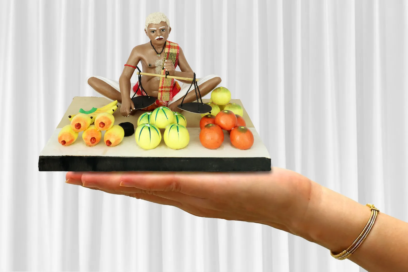 Fruit Seller - Handmade Terracotta Clay Figurine | Standard Sitting Human Figure Idol