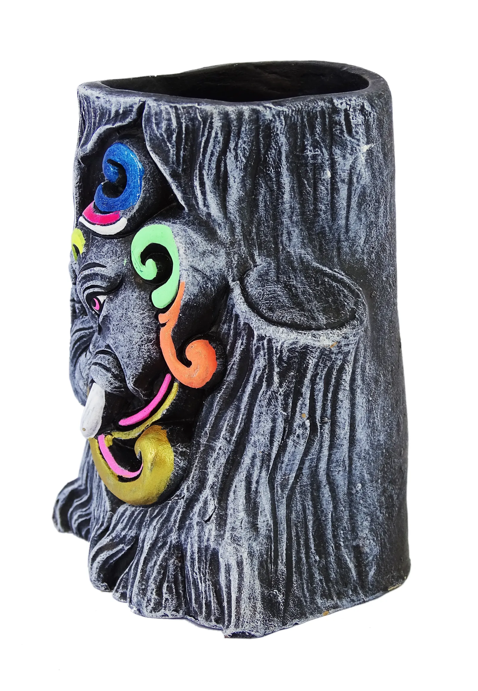 Ganesha - Terracotta Pen Stand | Handmade Clay Desk Décor | Tree Trunk Grey
