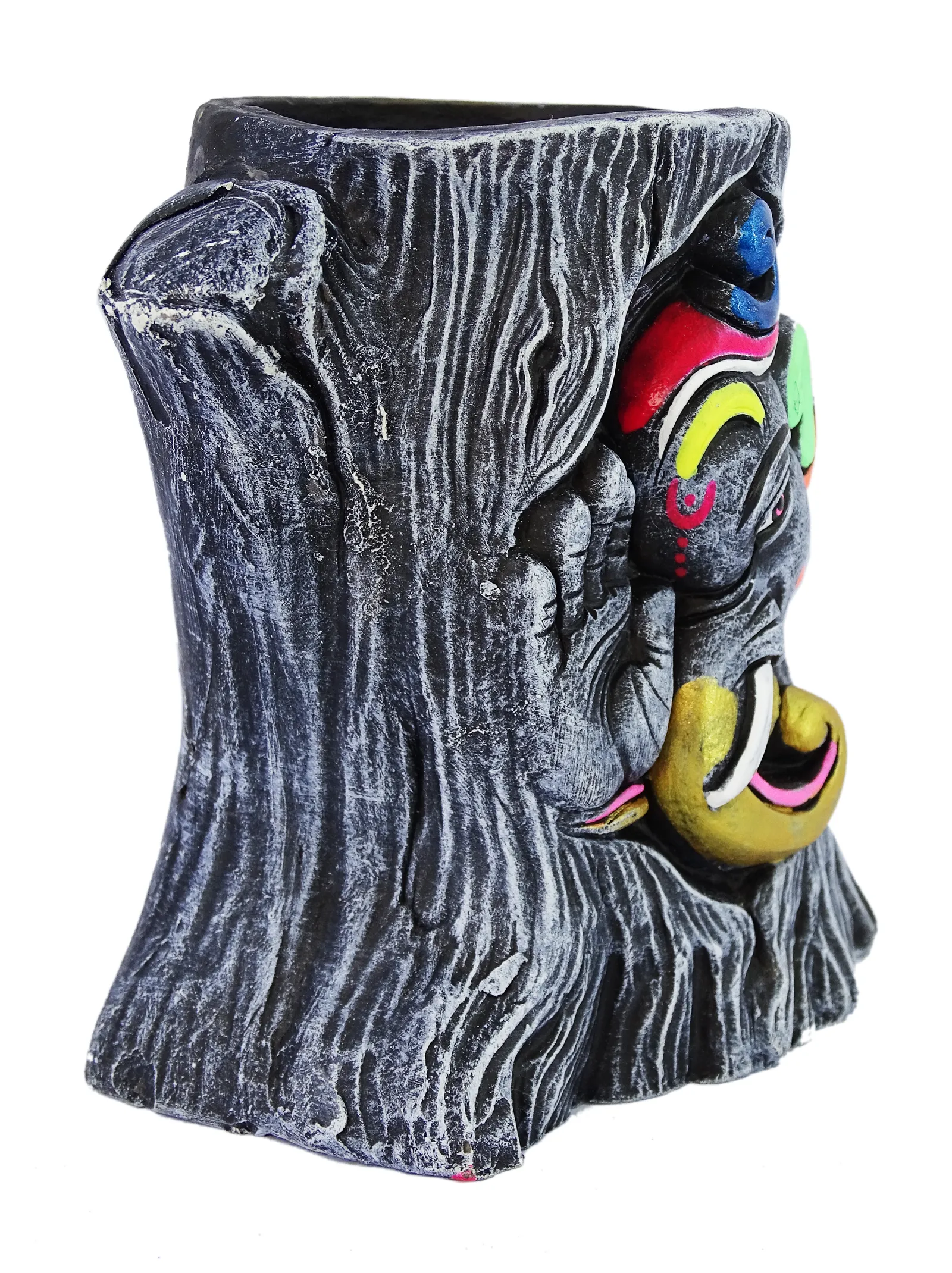 Ganesha - Terracotta Pen Stand | Handmade Clay Desk Décor | Tree Trunk Grey