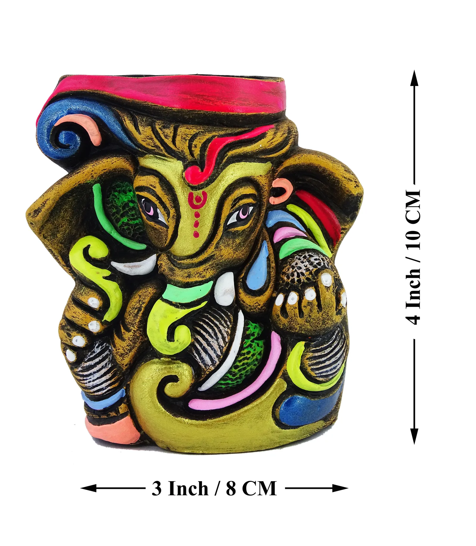 Ganesha - Terracotta Pen Stand | Handmade Clay Desk Décor | Tree Trunk Multicolored